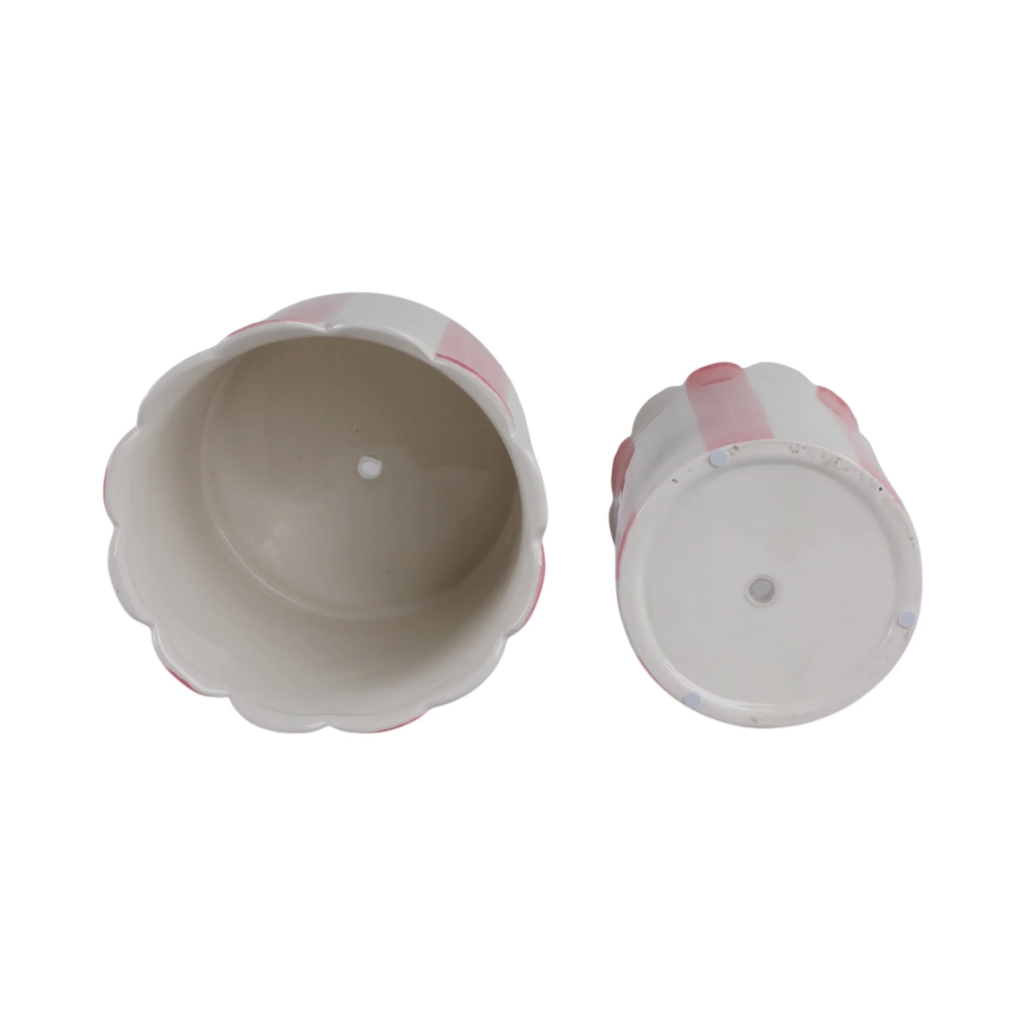 S/2 6/8" Striped Scallop Edge Planters, White/pink - Image 7