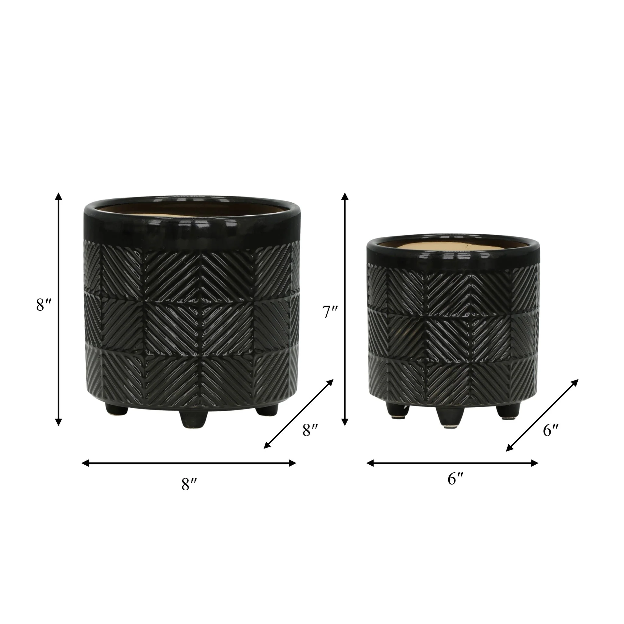 S/2 6/8" Textured Planters, Shiny Black - Image 4