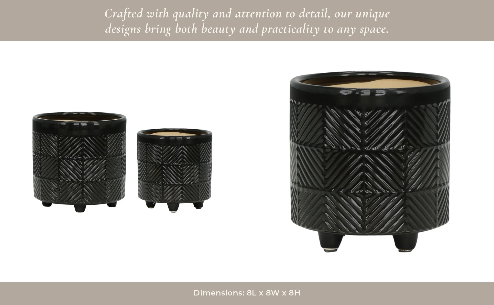 S/2 6/8" Textured Planters, Shiny Black - Image 7
