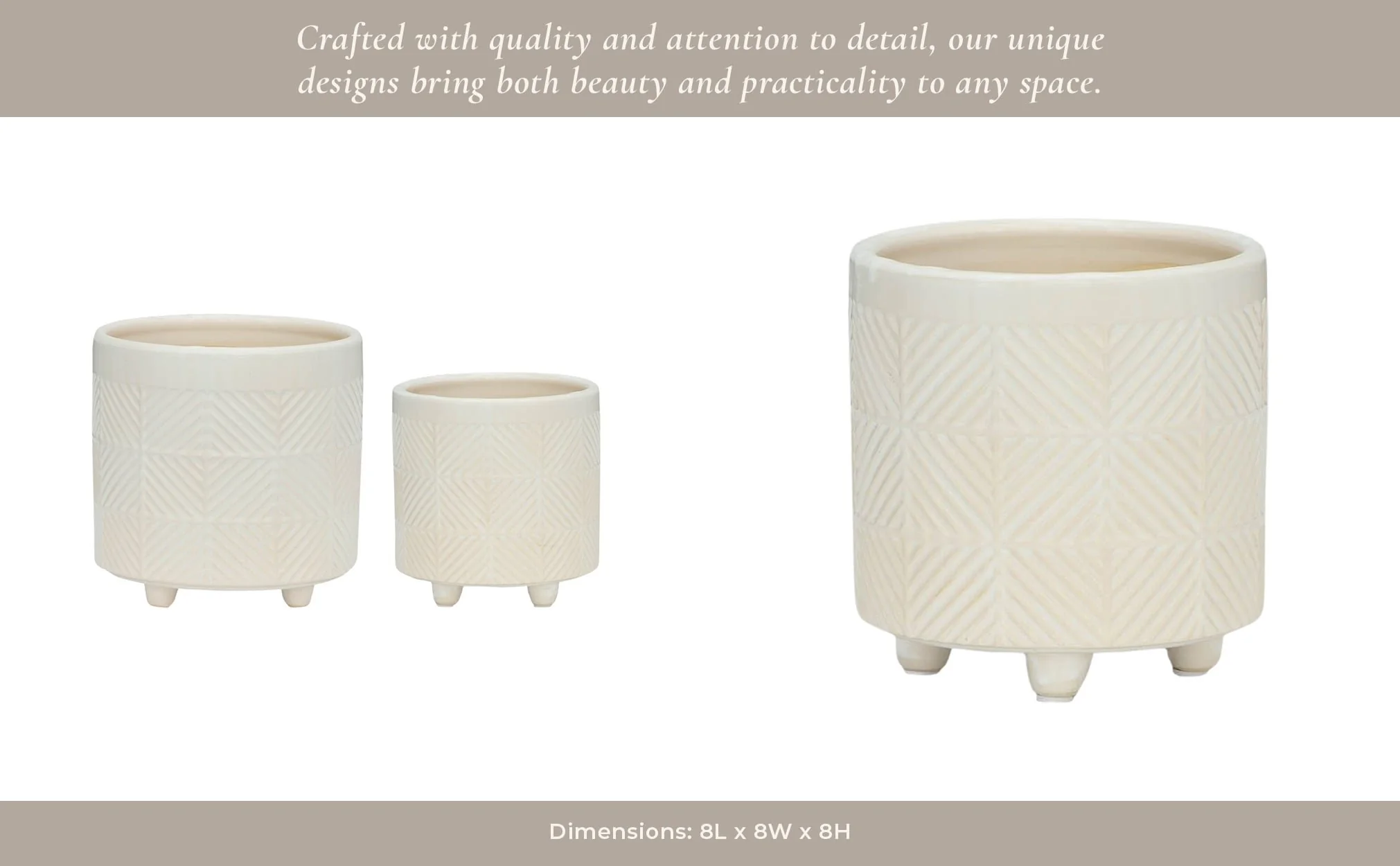 S/2 6/8" Textured Planters, Shiny White - Image 10