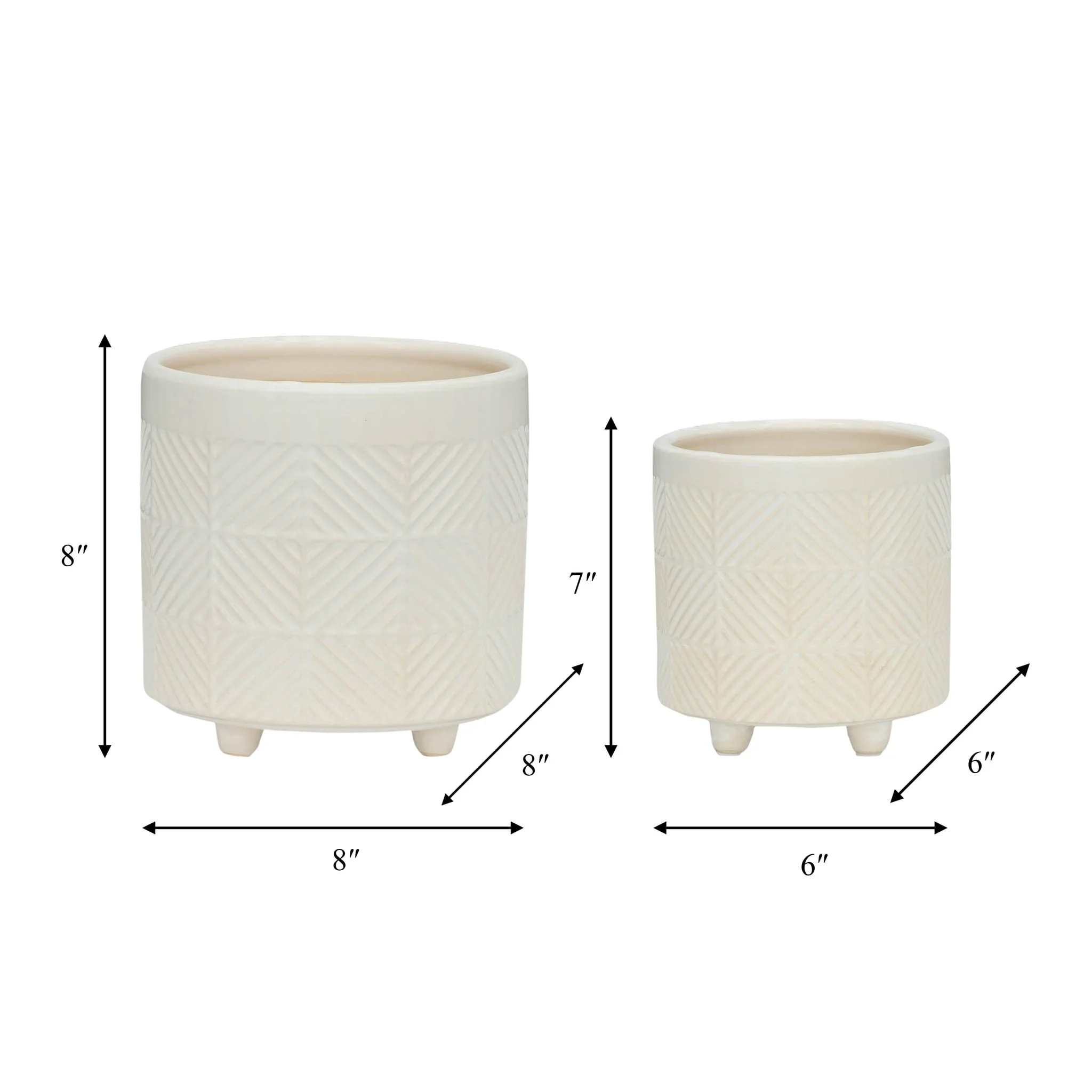 S/2 6/8" Textured Planters, Shiny White - Image 7