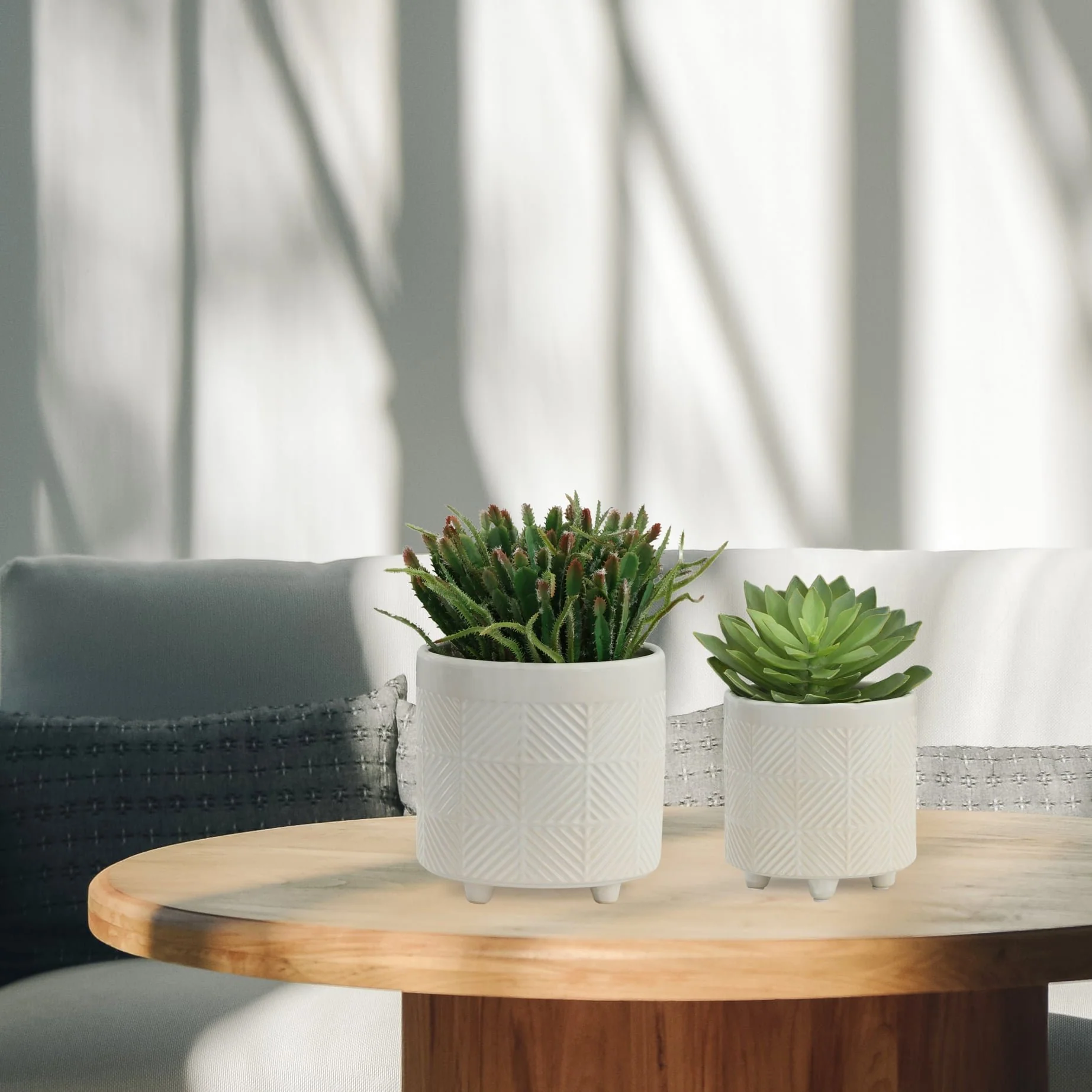 S/2 6/8" Textured Planters, Shiny White - Image 9