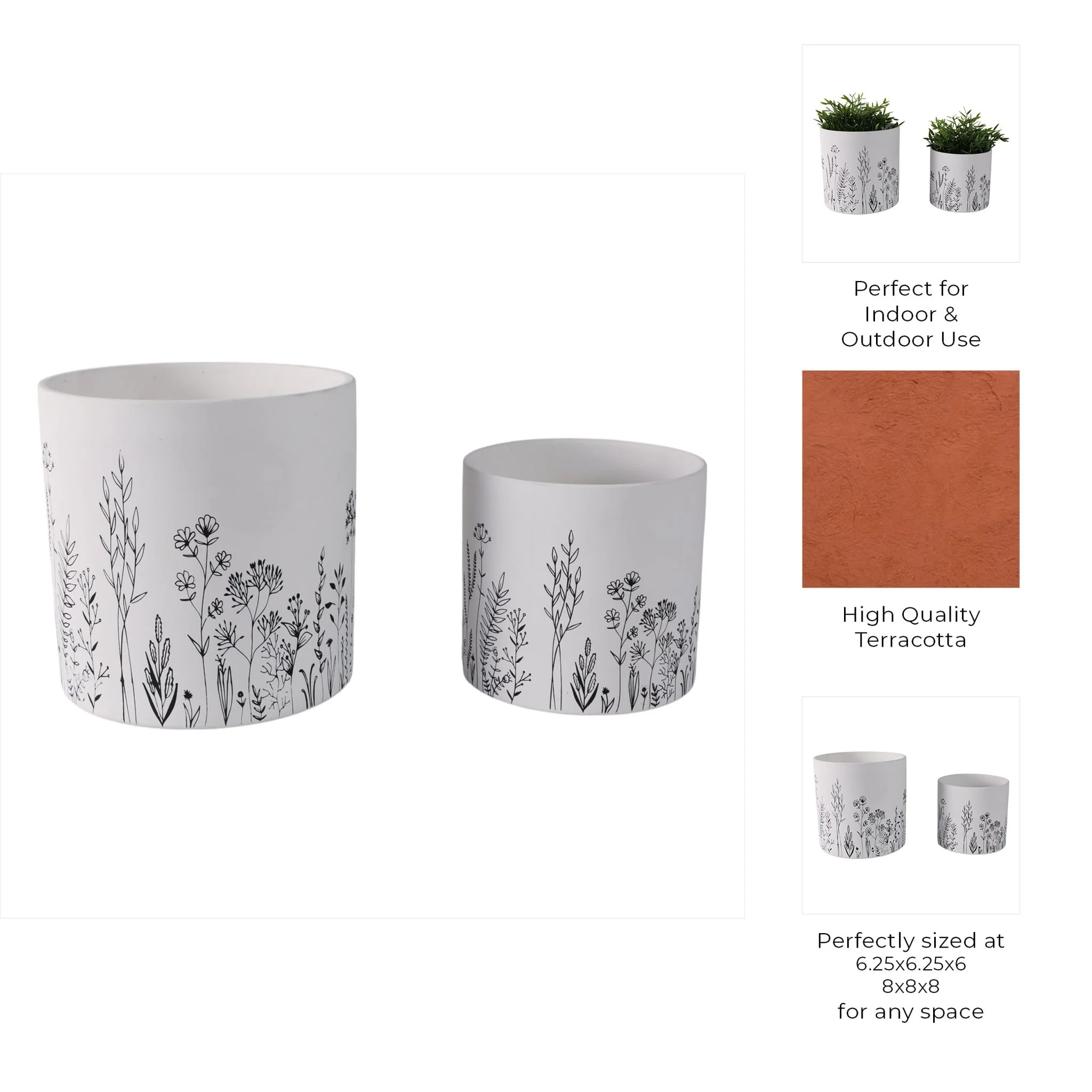 S/2 6/8" Wildflower Field Planters, White/navy - Image 7