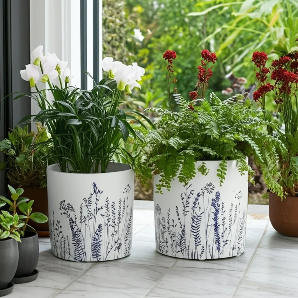 S/2 6/8" Wildflower Field Planters, White/navy - Image 9