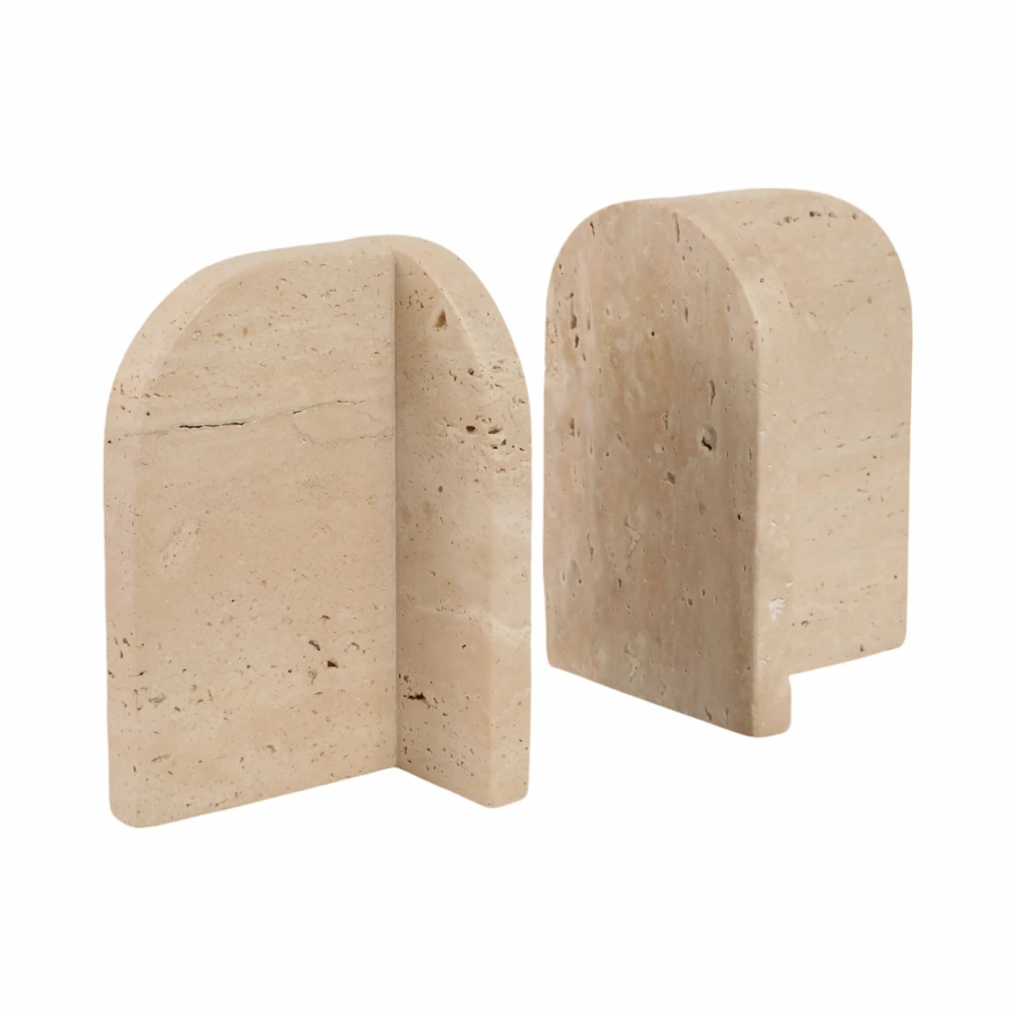 S/2 6" Arched Travertine Bookends, Tan - Image 3