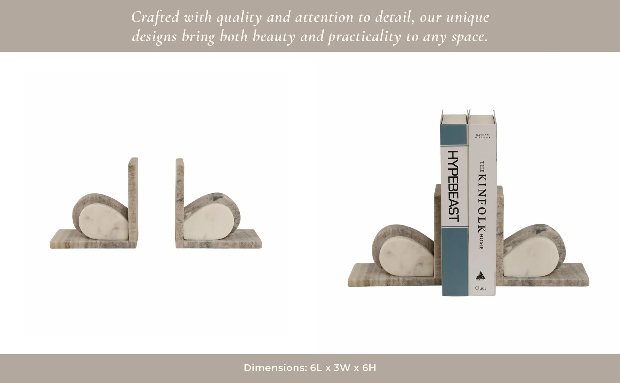 S/2 6" Eared Onyx & White Marble Bookends, Beige - Image 12