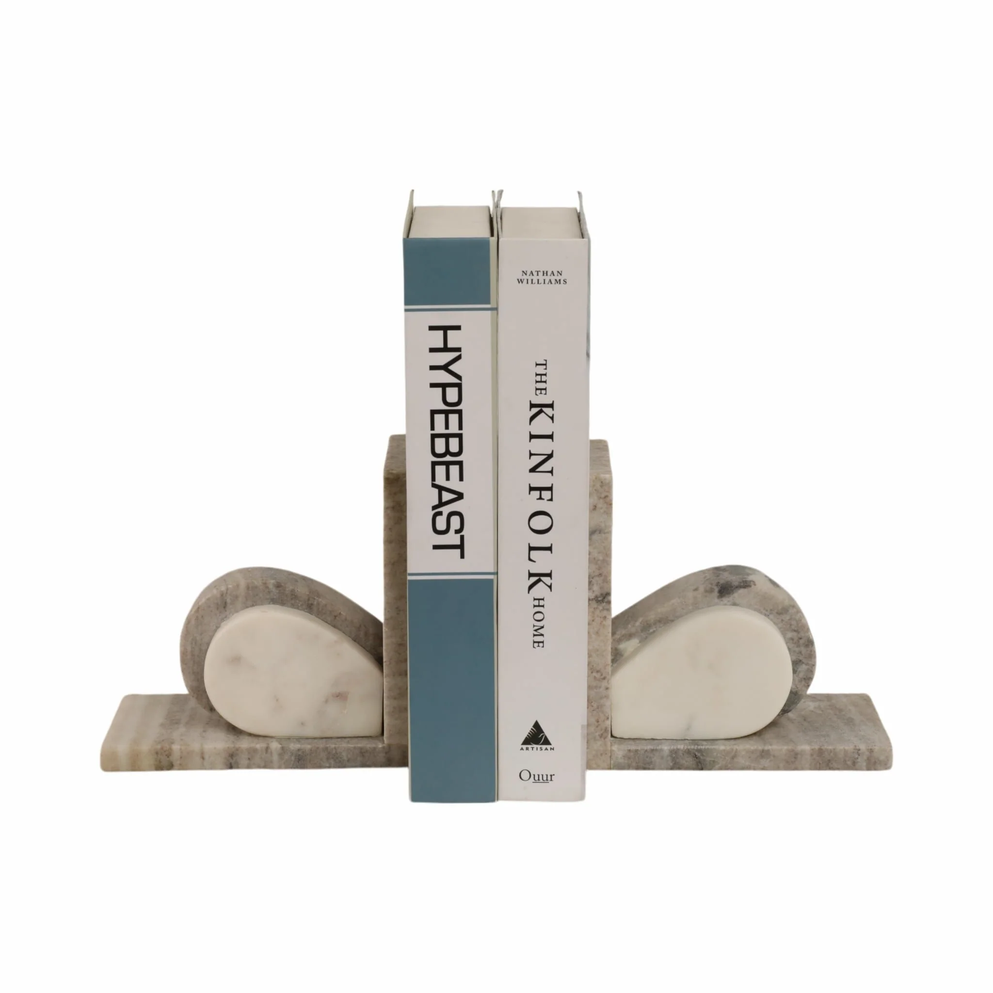 S/2 6" Eared Onyx & White Marble Bookends, Beige - Image 2
