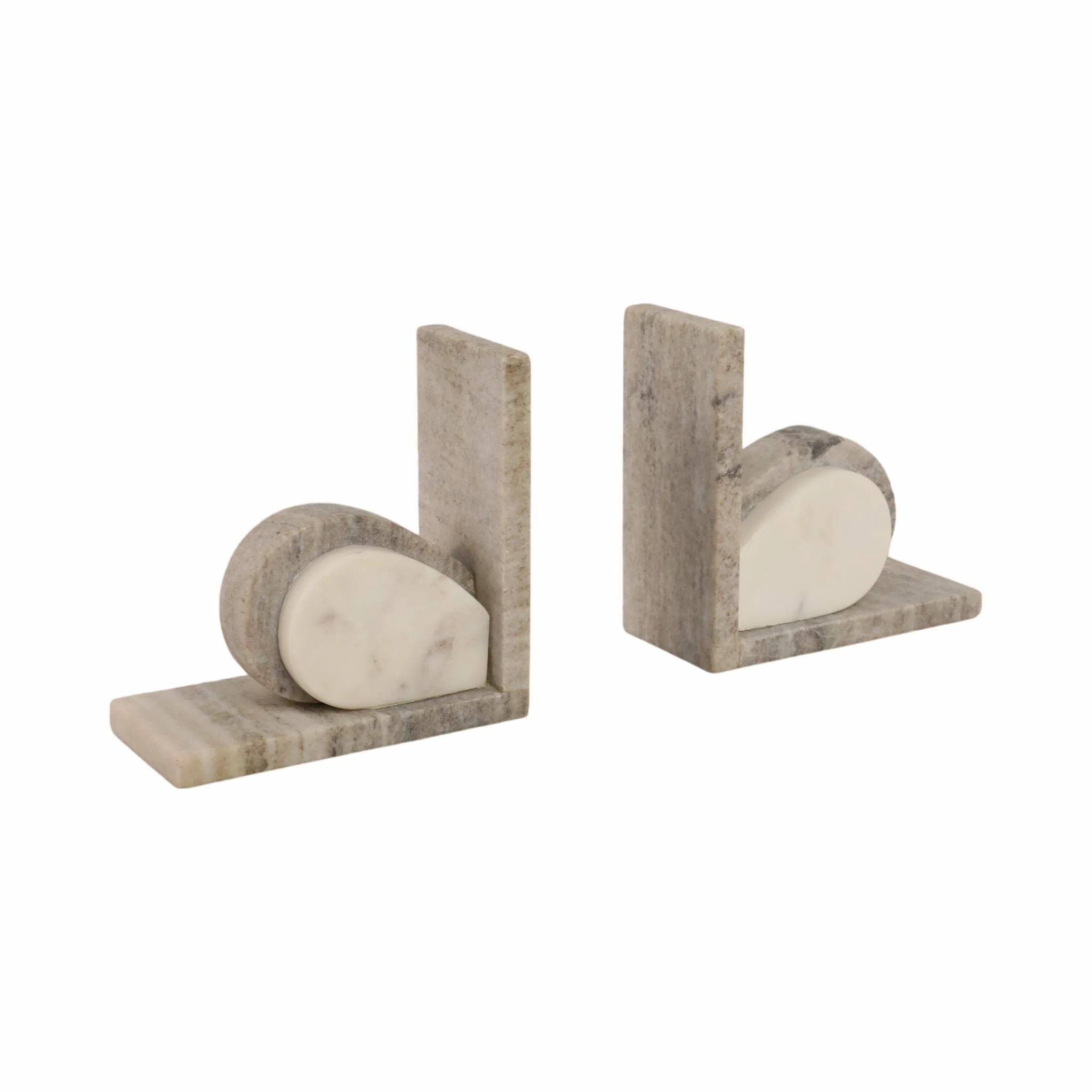S/2 6" Eared Onyx & White Marble Bookends, Beige - Image 3