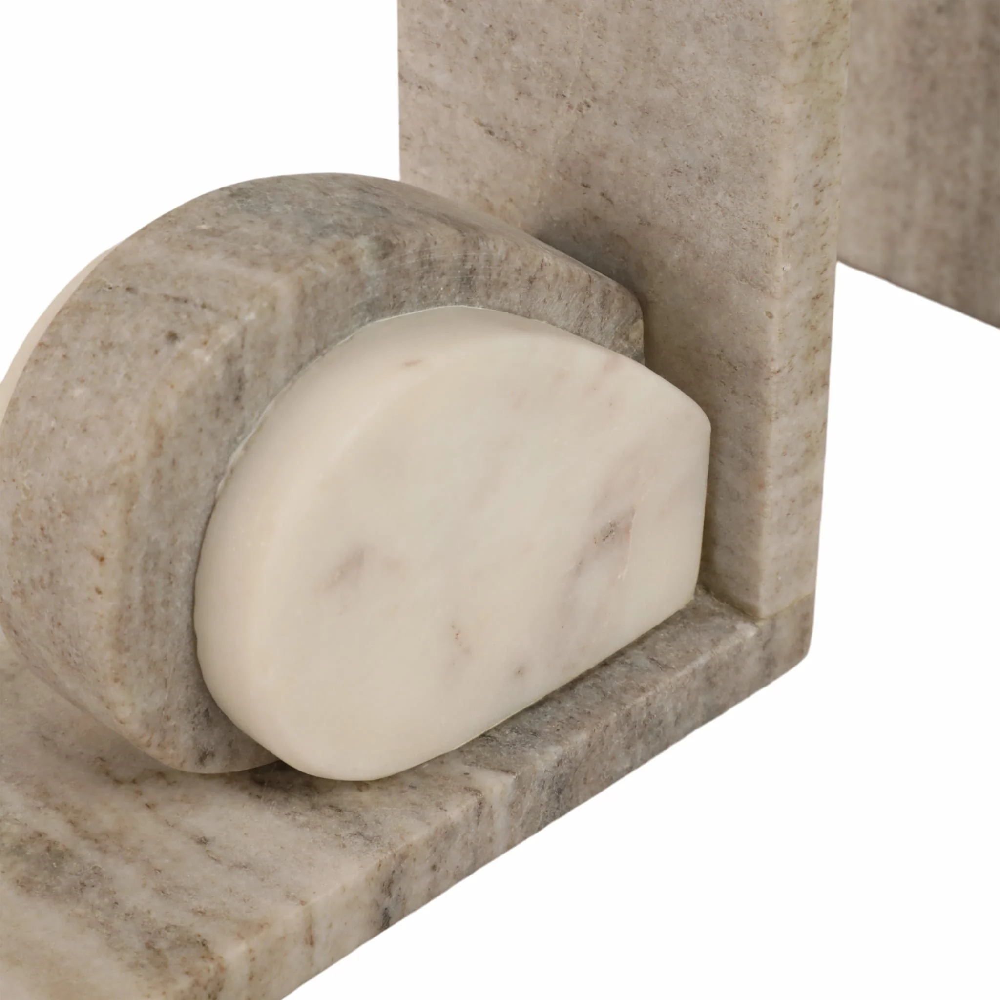 S/2 6" Eared Onyx & White Marble Bookends, Beige - Image 4