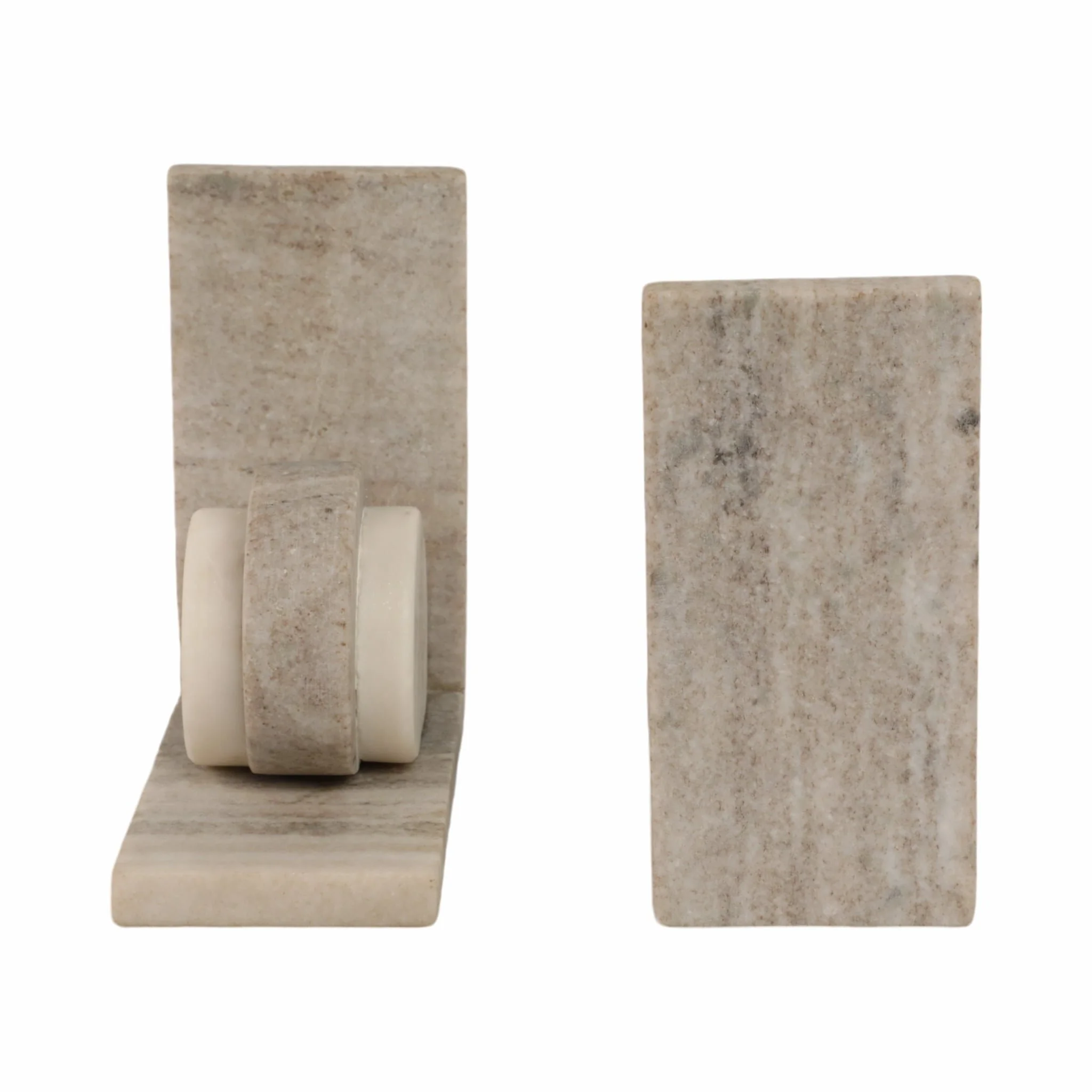 S/2 6" Eared Onyx & White Marble Bookends, Beige - Image 5