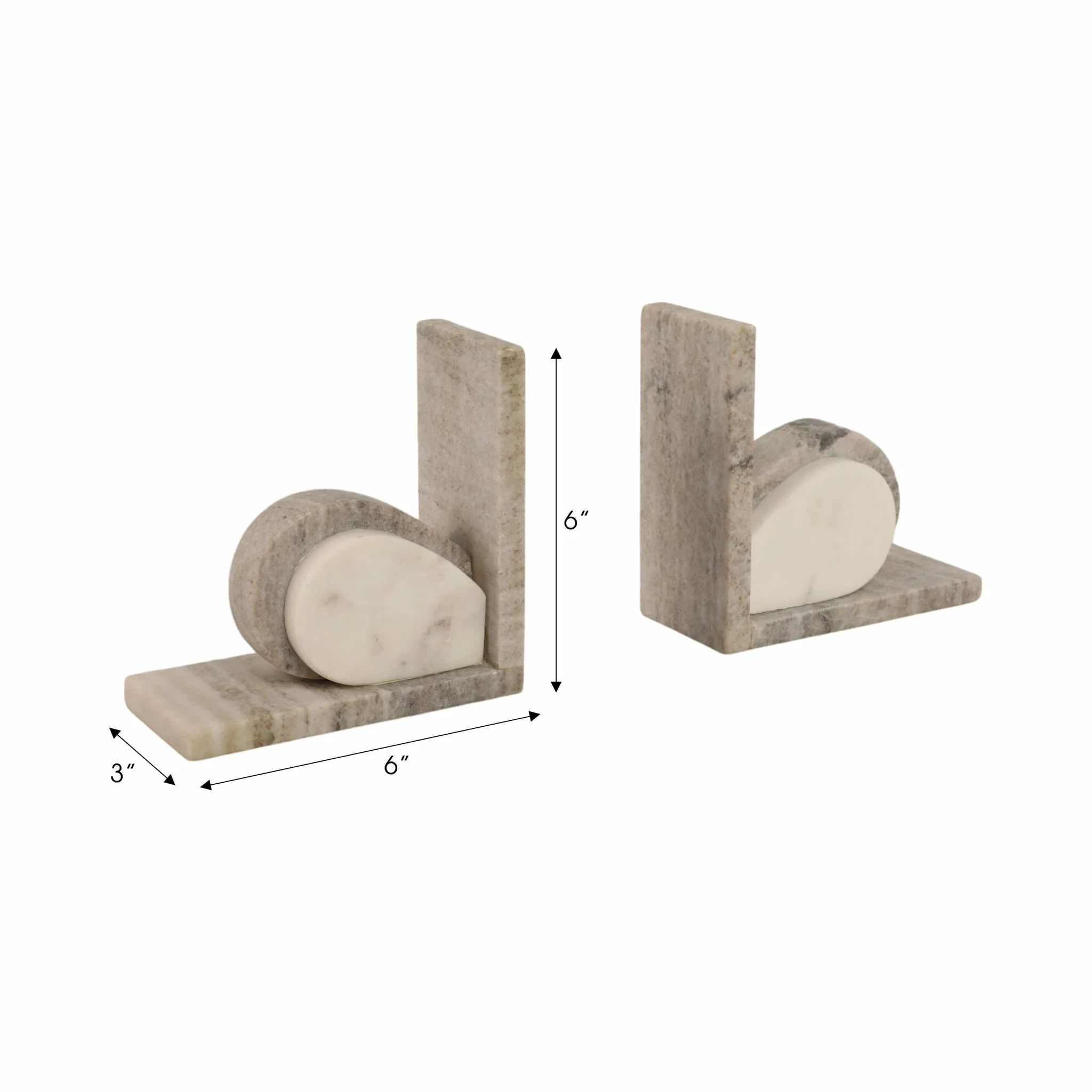 S/2 6" Eared Onyx & White Marble Bookends, Beige - Image 7