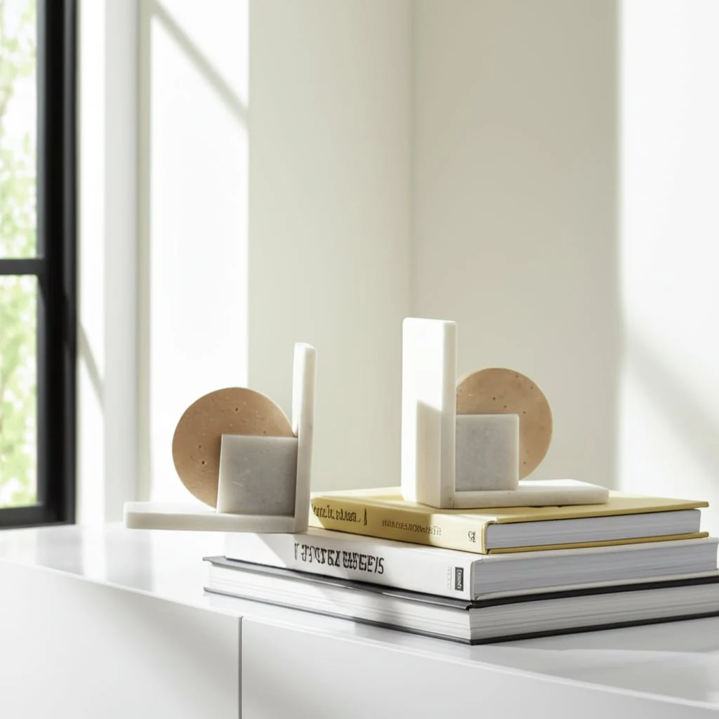 S/2 6" Geometric Travertine & Marble Bookends, Mul - Image 11