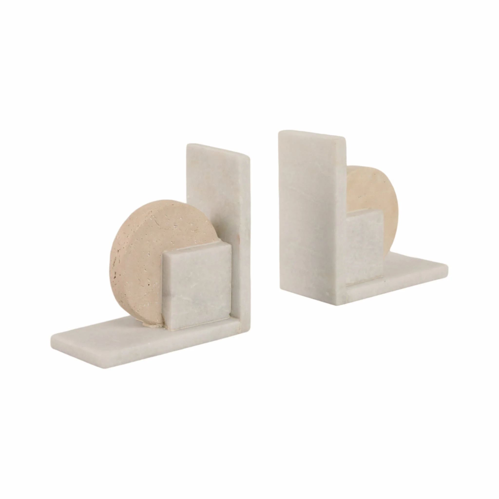 S/2 6" Geometric Travertine & Marble Bookends, Mul - Image 3