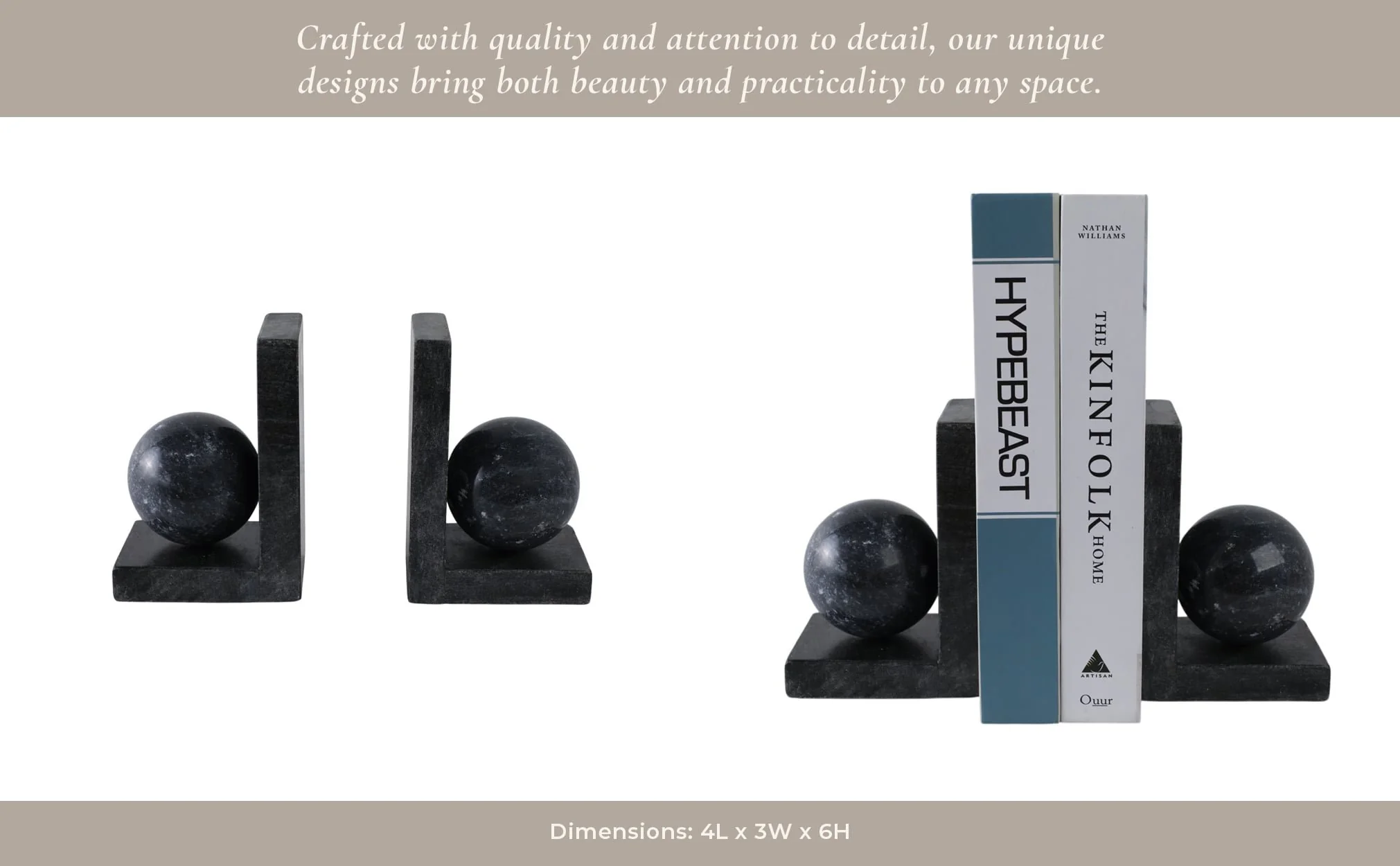 S/2 6" Marble Bookend With 3" Orb, Black - Image 12
