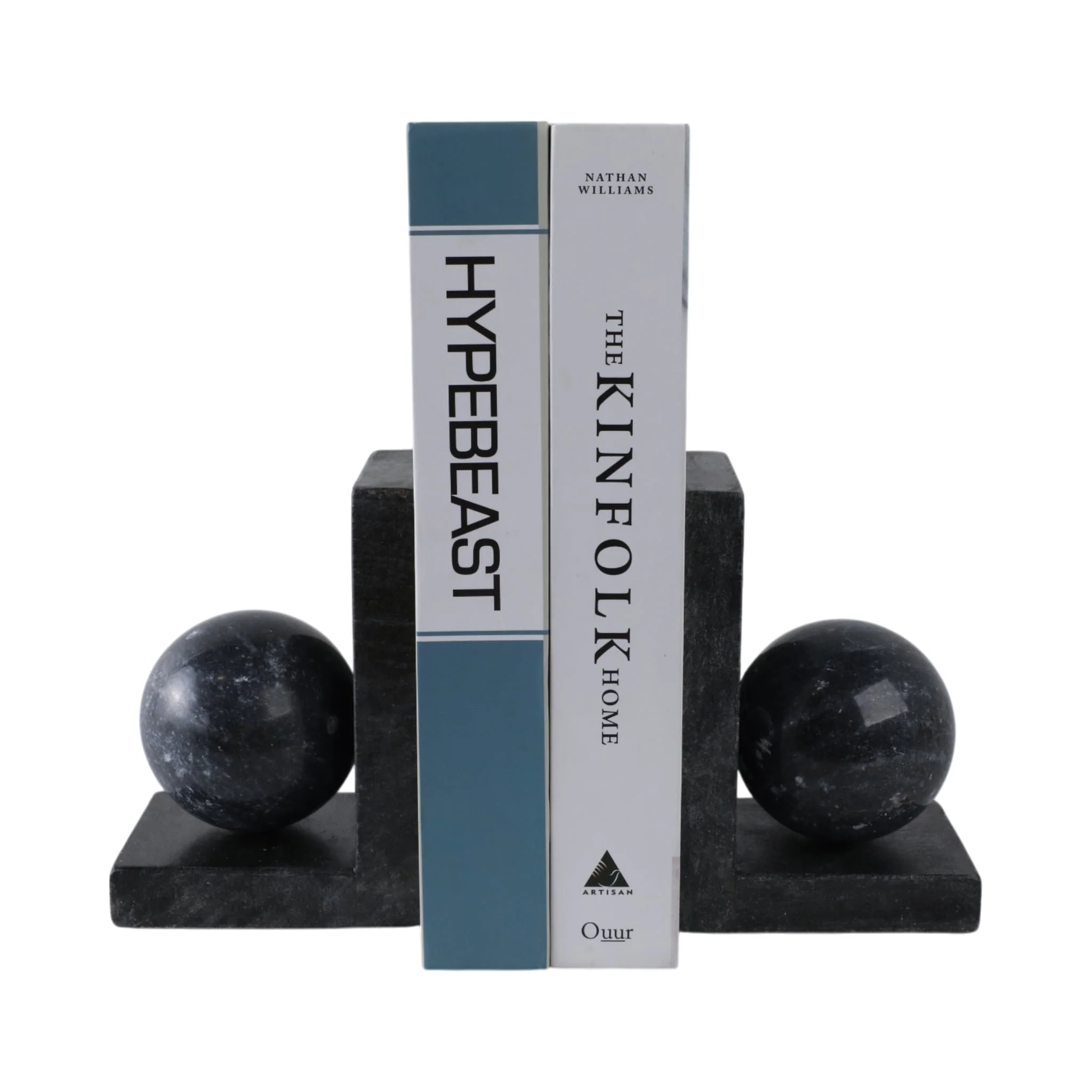 S/2 6" Marble Bookend With 3" Orb, Black - Image 2