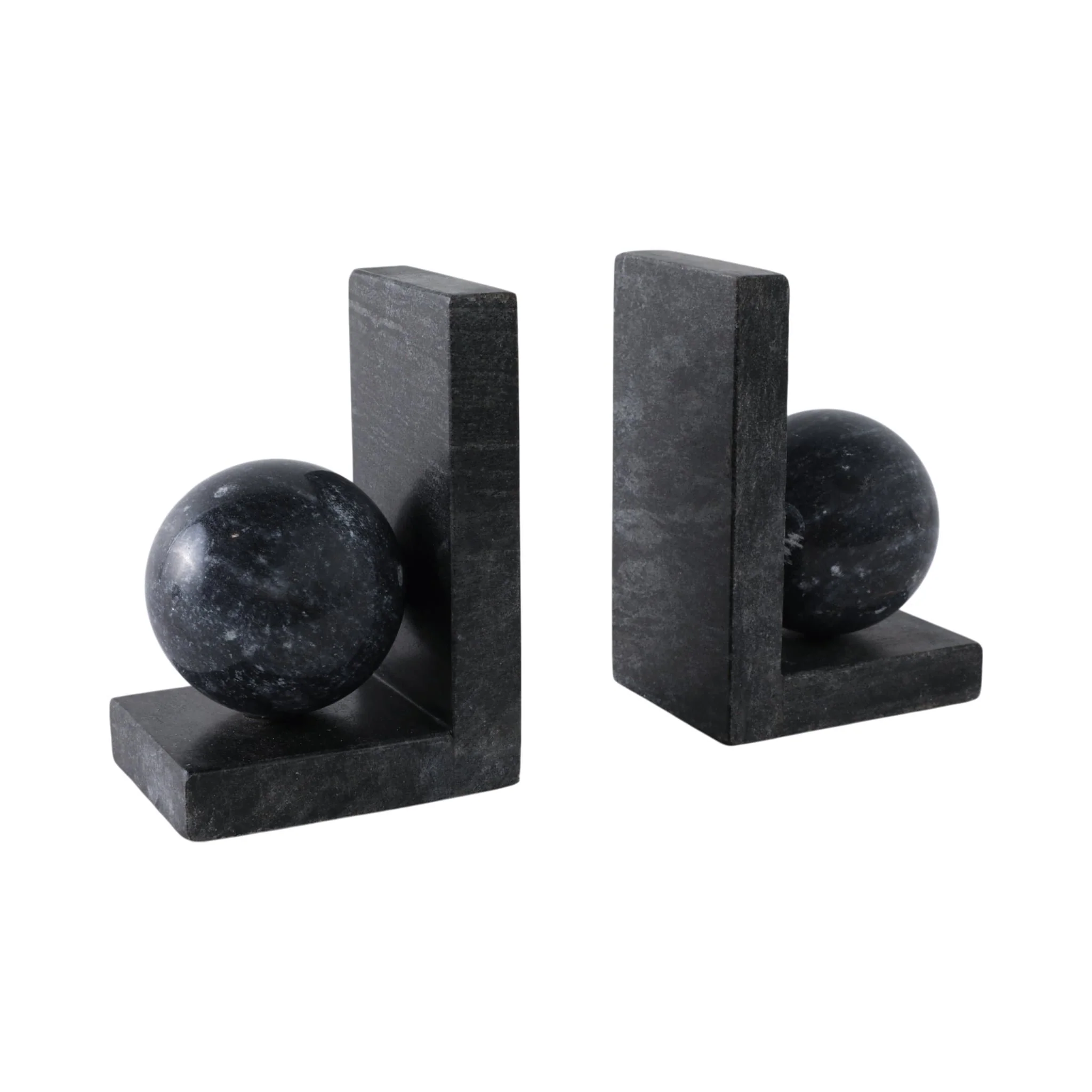 S/2 6" Marble Bookend With 3" Orb, Black - Image 3