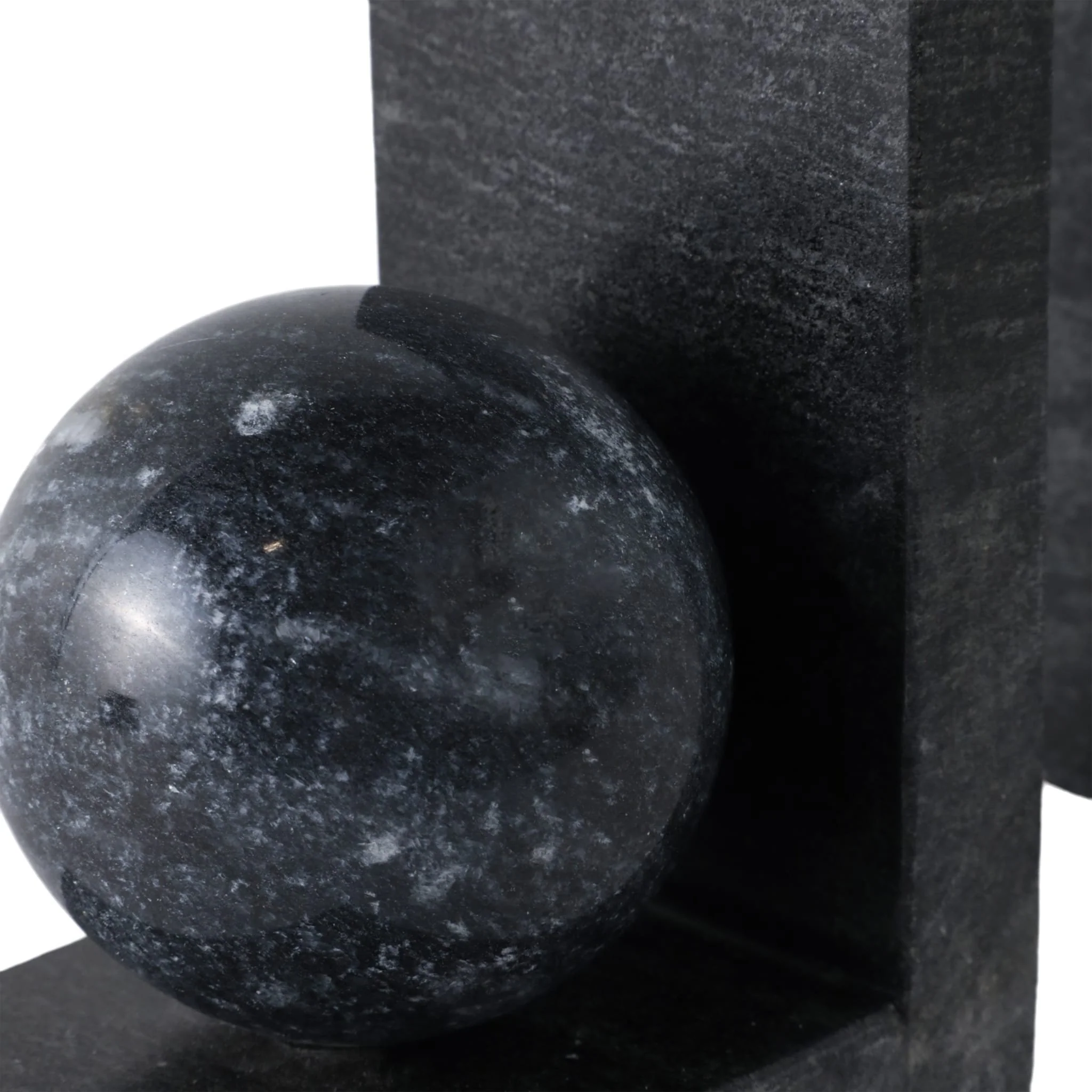 S/2 6" Marble Bookend With 3" Orb, Black - Image 4