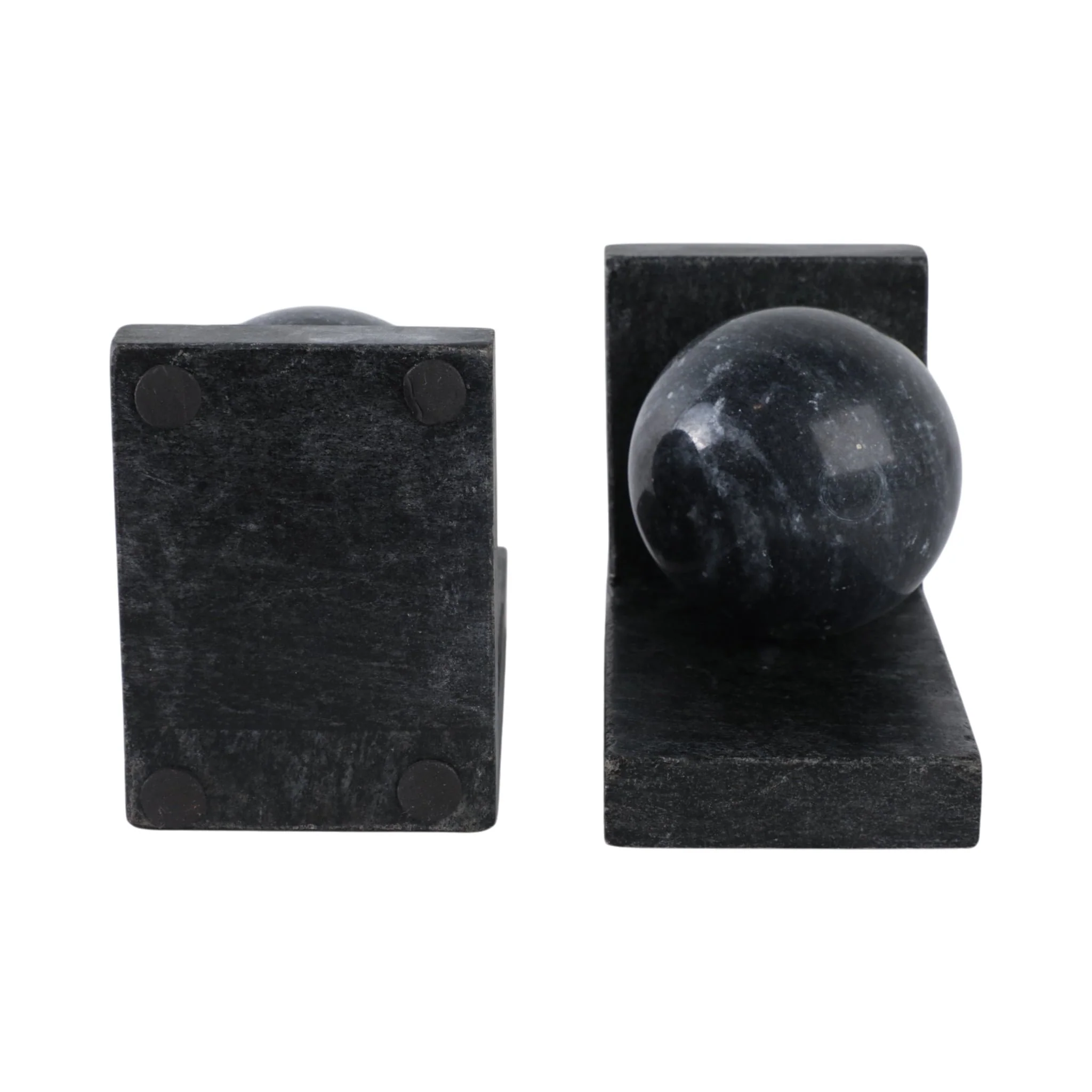 S/2 6" Marble Bookend With 3" Orb, Black - Image 6