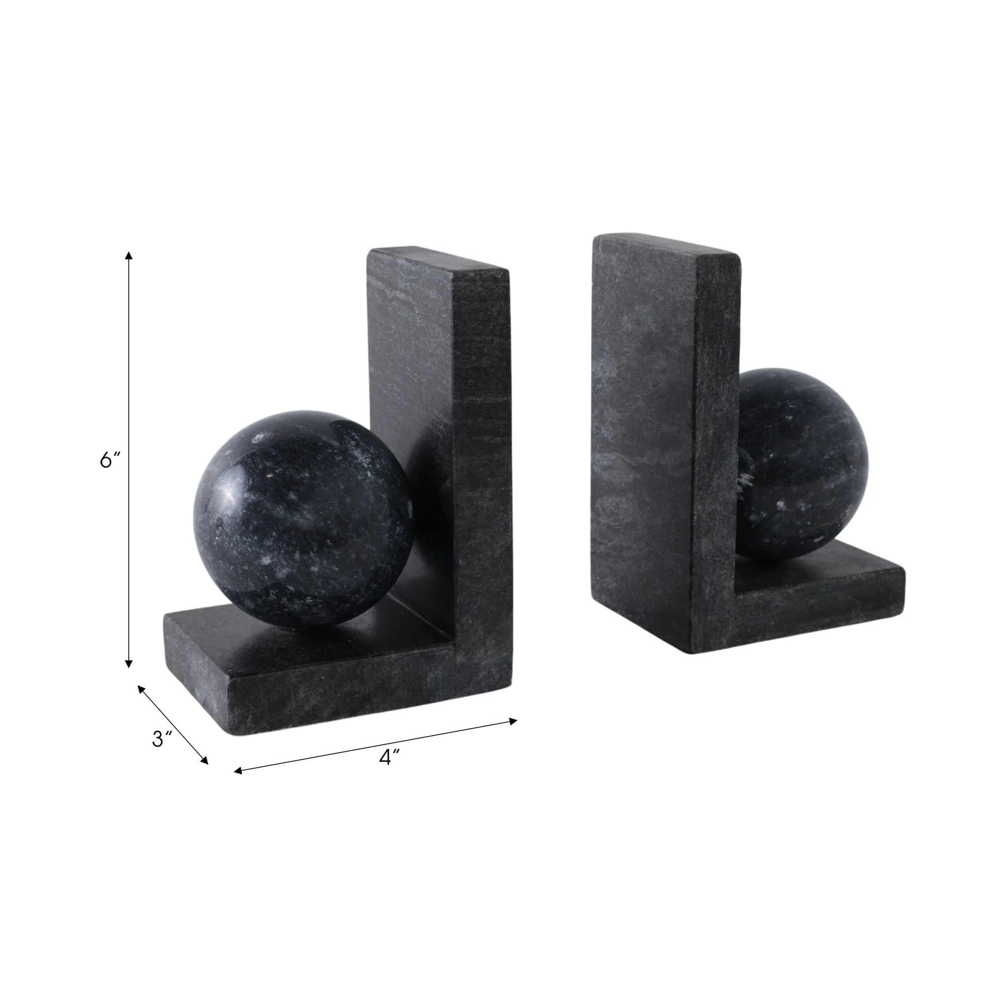 S/2 6" Marble Bookend With 3" Orb, Black - Image 7