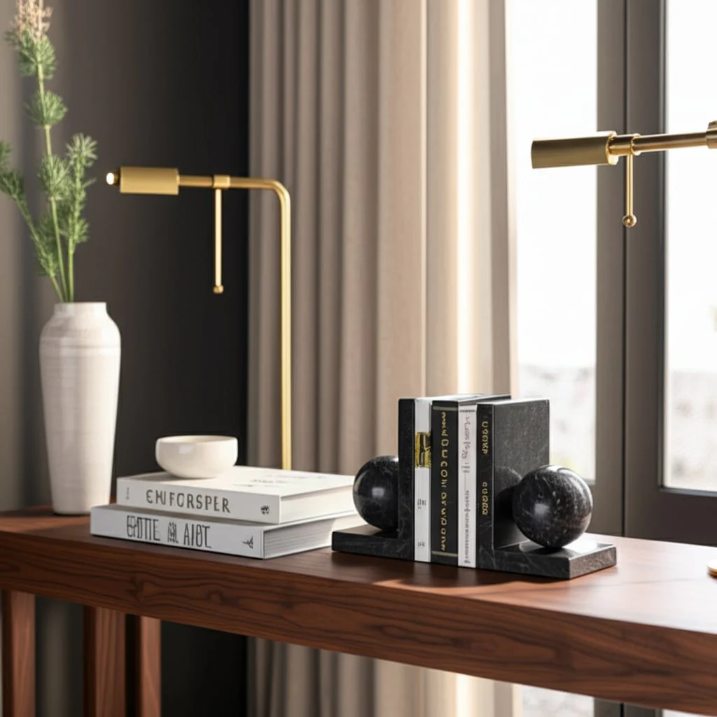S/2 6" Marble Bookend With 3" Orb, Black - Image 9