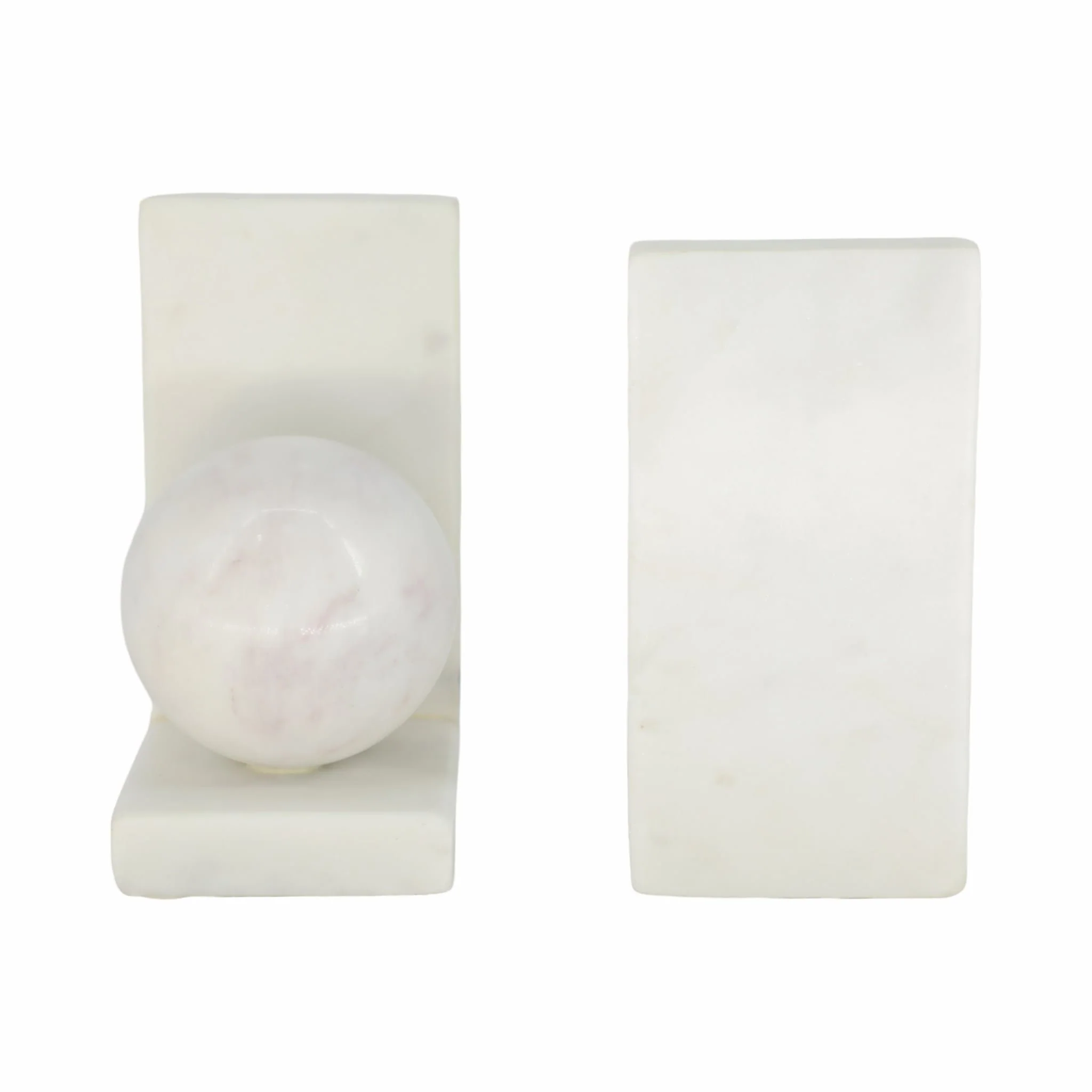 S/2 6" Marble Bookend With 3" Orb, White - Image 4