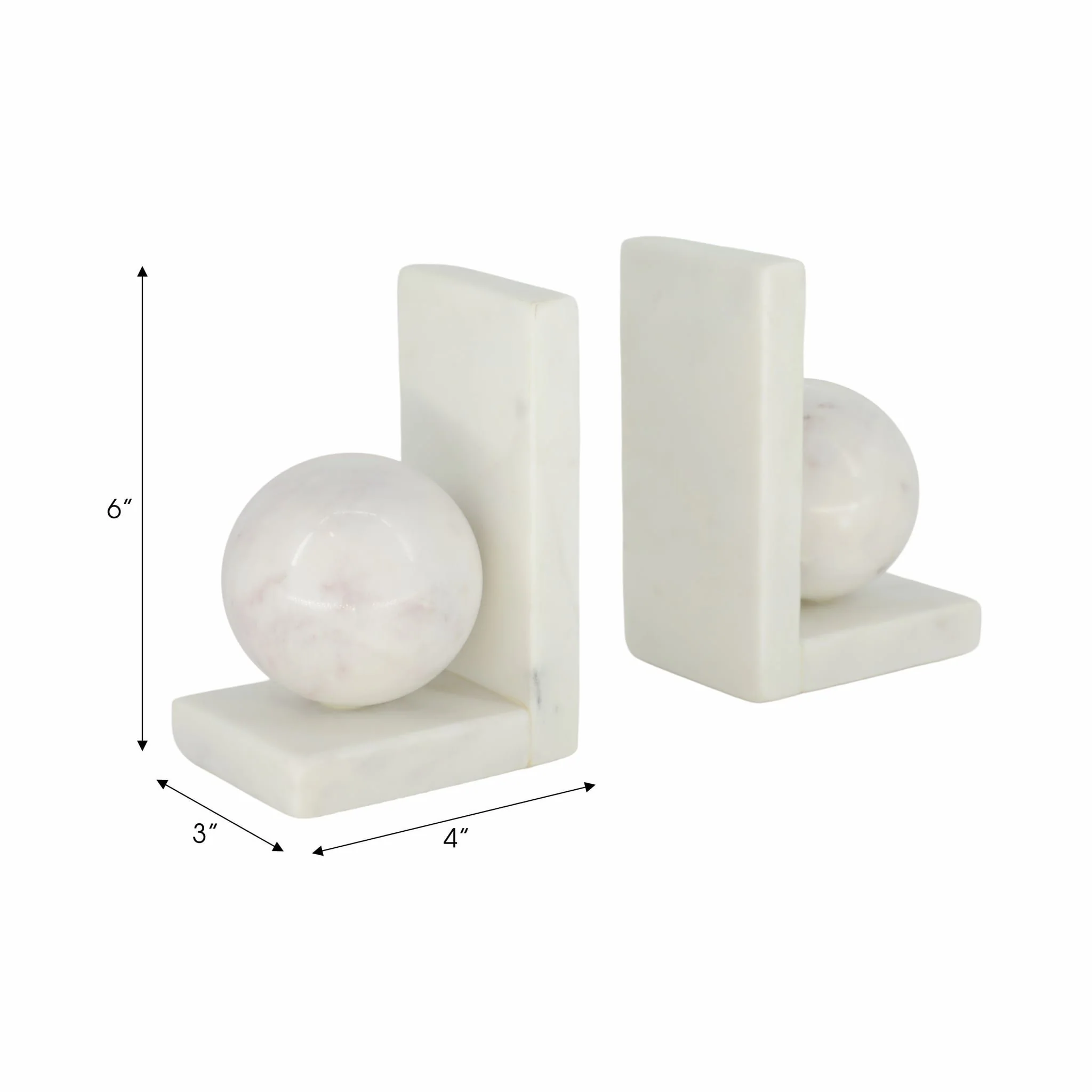 S/2 6" Marble Bookend With 3" Orb, White - Image 7