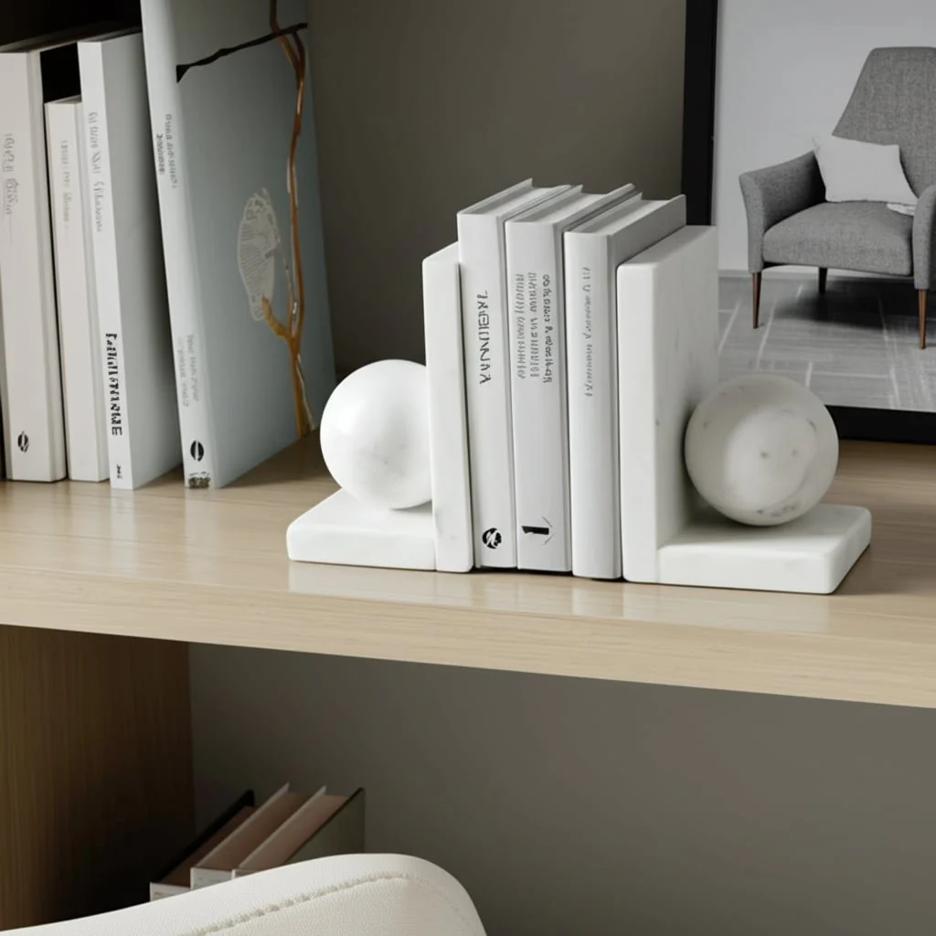 S/2 6" Marble Bookend With 3" Orb, White - Image 9