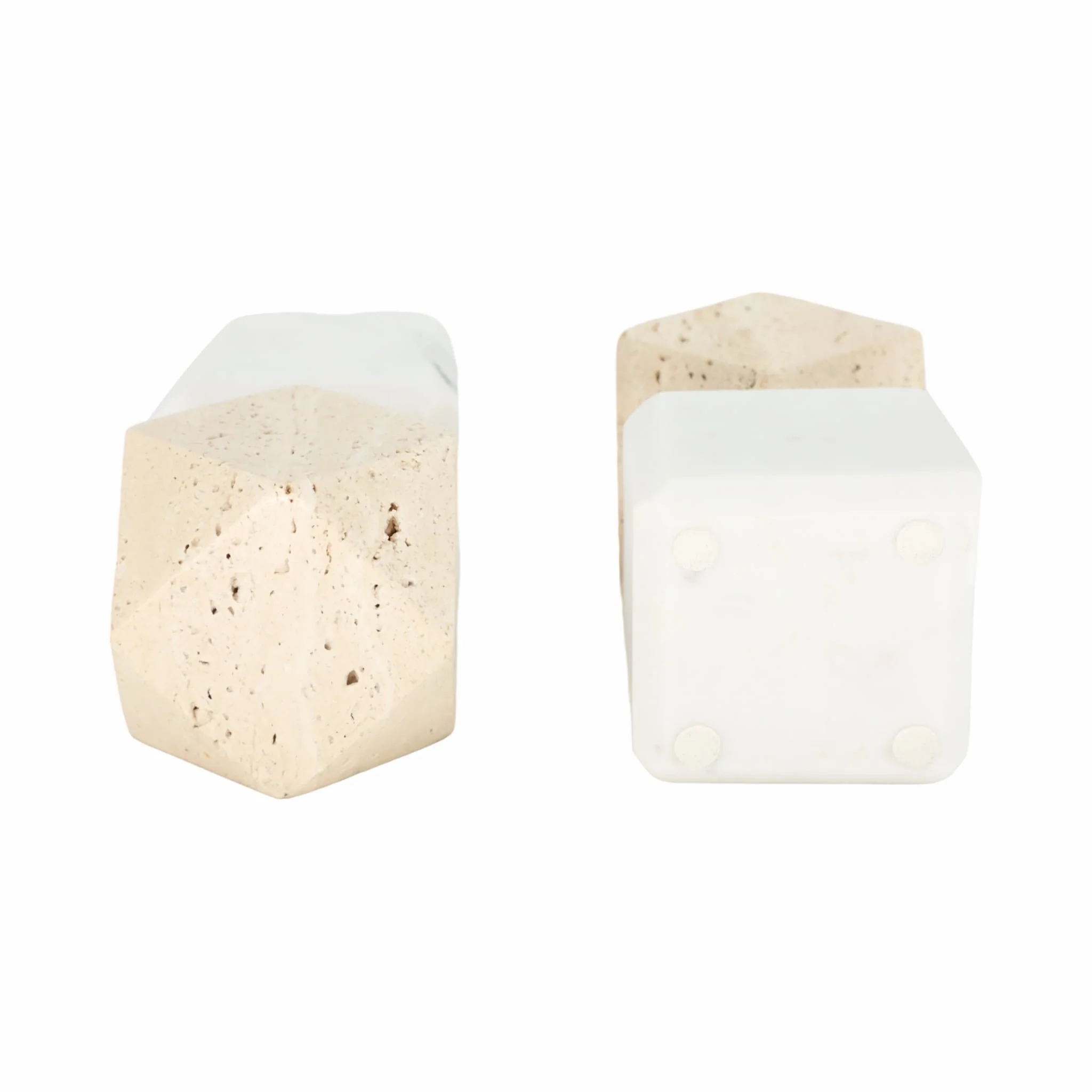 S/2 6" Marble Bookends W/ Travertine Hex Orb, Tan/ - Image 5