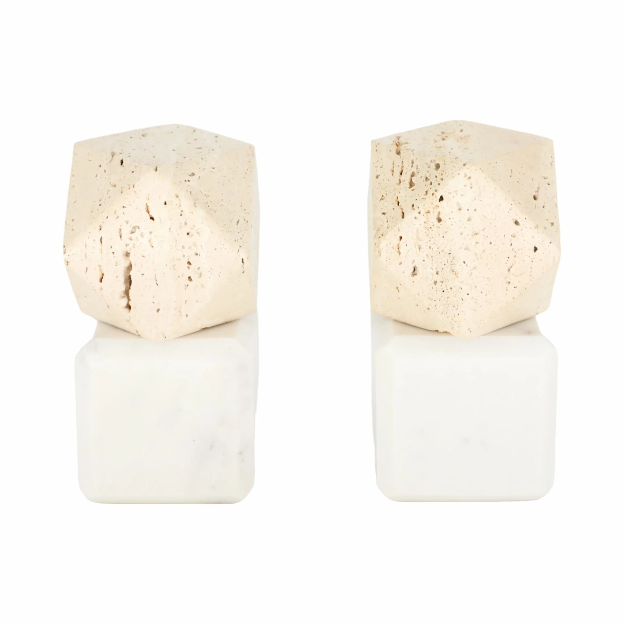 S/2 6" Marble Bookends W/ Travertine Hex Orb, Tan/ - Image 6
