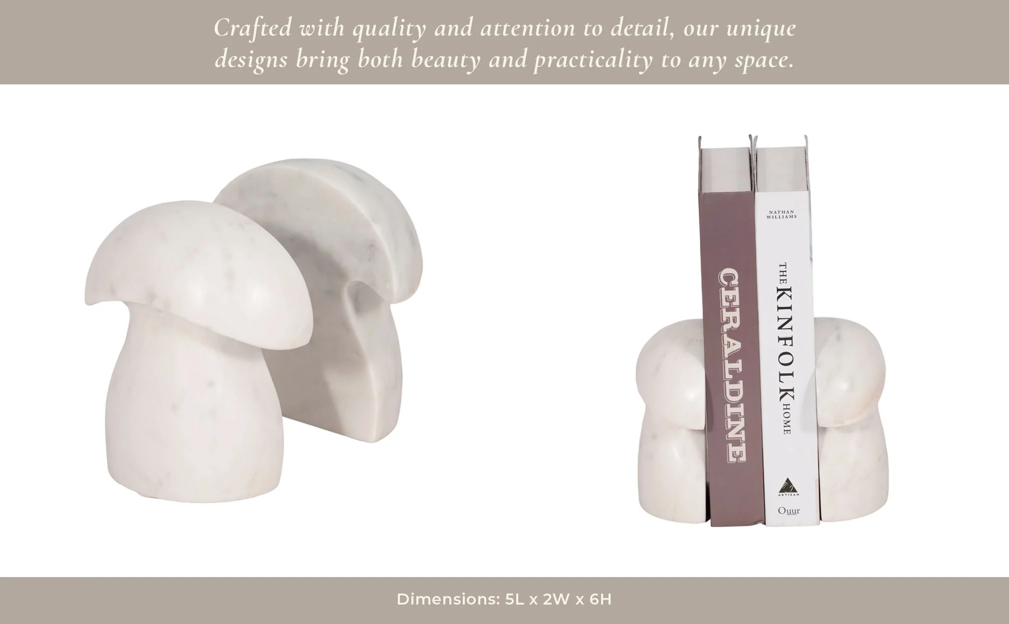 S/2 6" Marble Mushroom Bookends, White - Image 12