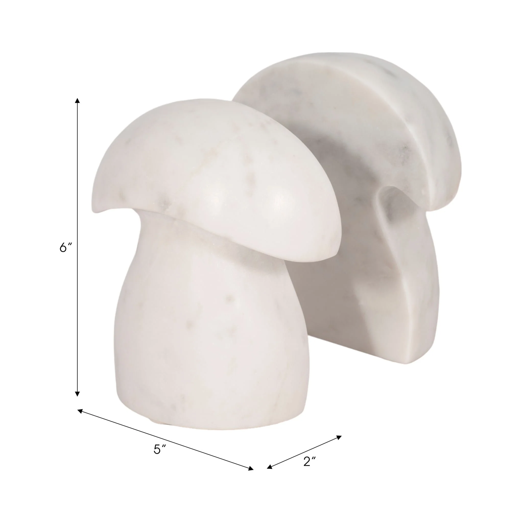 S/2 6" Marble Mushroom Bookends, White - Image 7