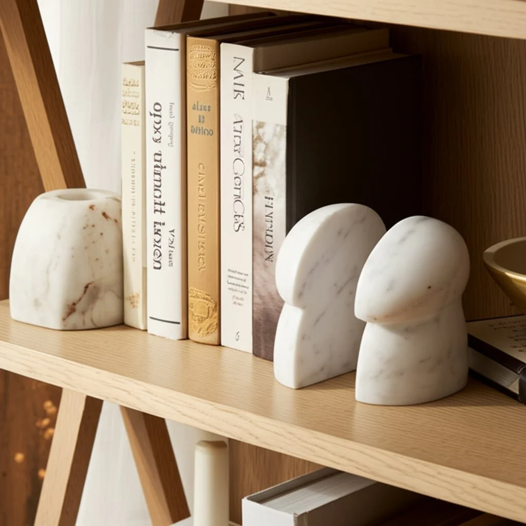 S/2 6" Marble Mushroom Bookends, White - Image 9