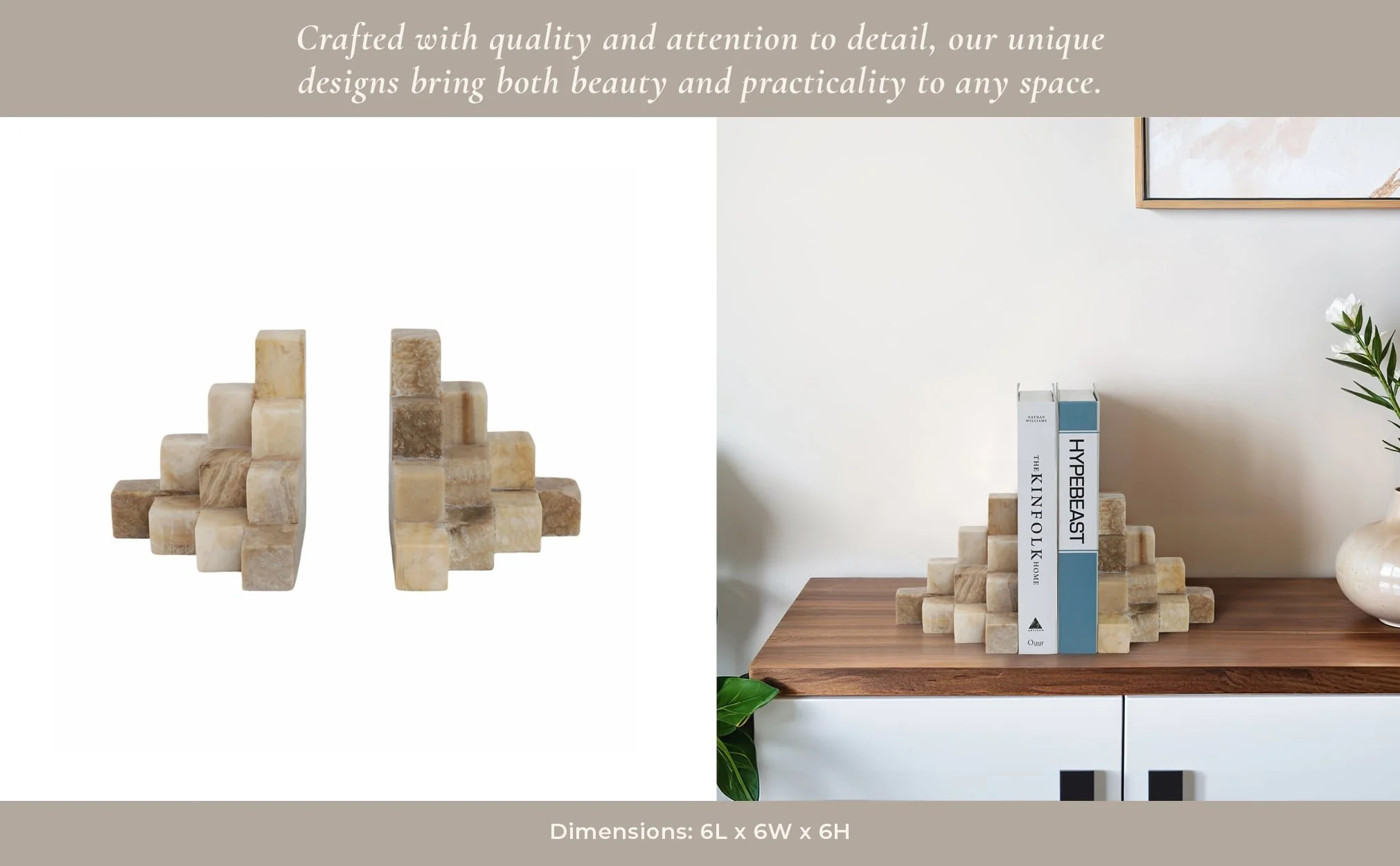 S/2 6" Onyx Cube Pyramid Bookends, Tan - Image 10