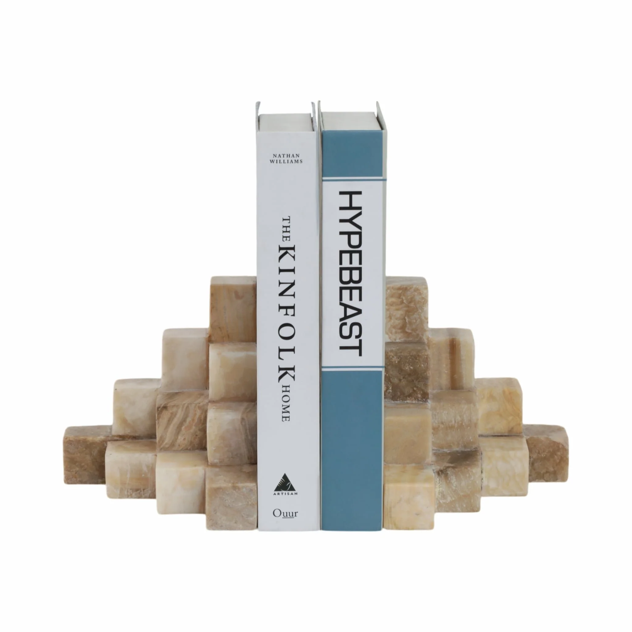 S/2 6" Onyx Cube Pyramid Bookends, Tan - Image 2