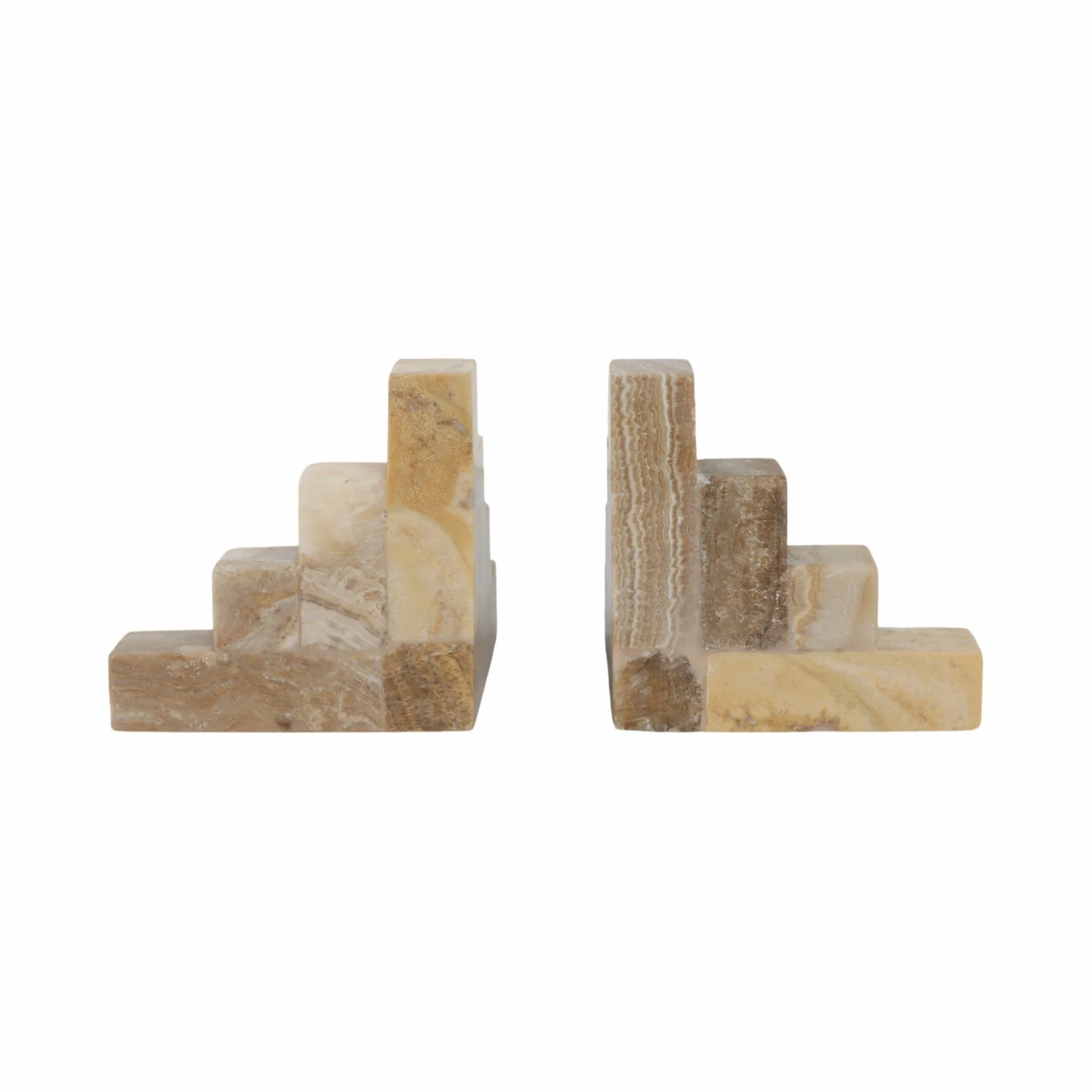 S/2 6" Onyx Cube Pyramid Bookends, Tan - Image 5