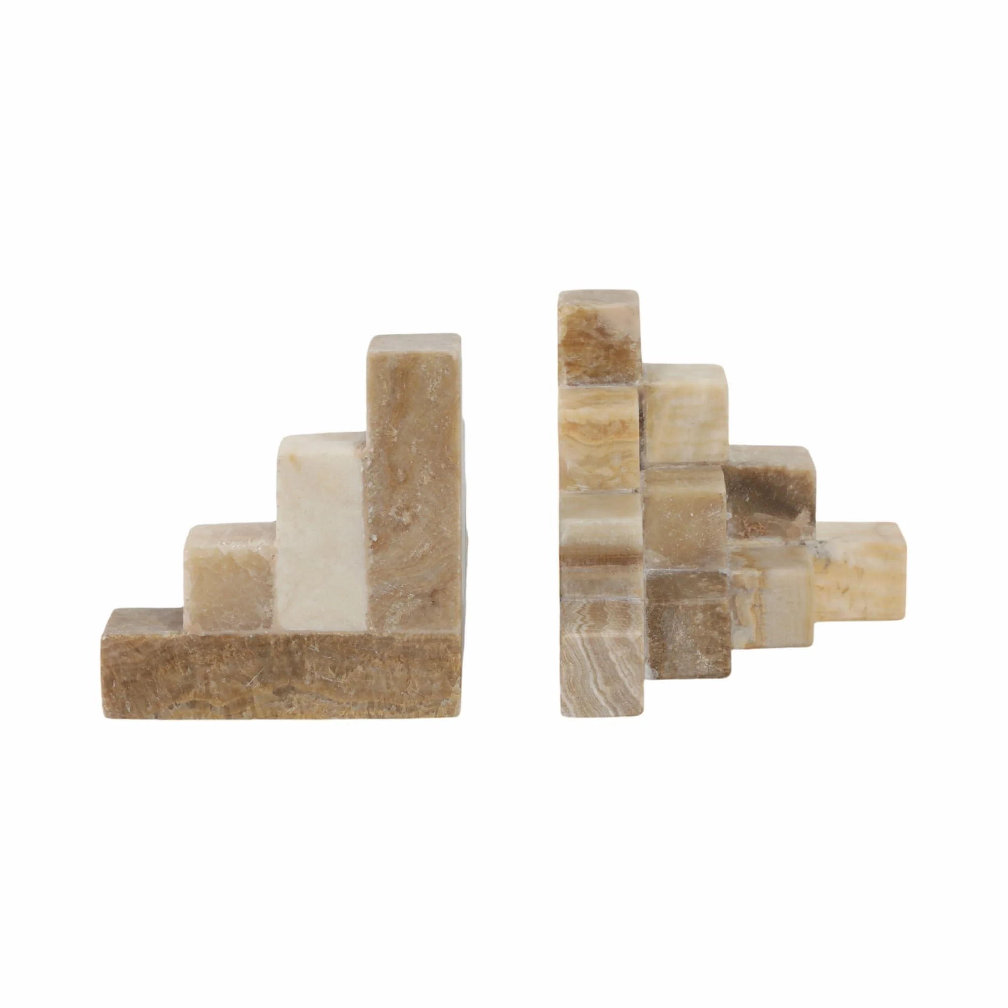 S/2 6" Onyx Cube Pyramid Bookends, Tan - Image 6