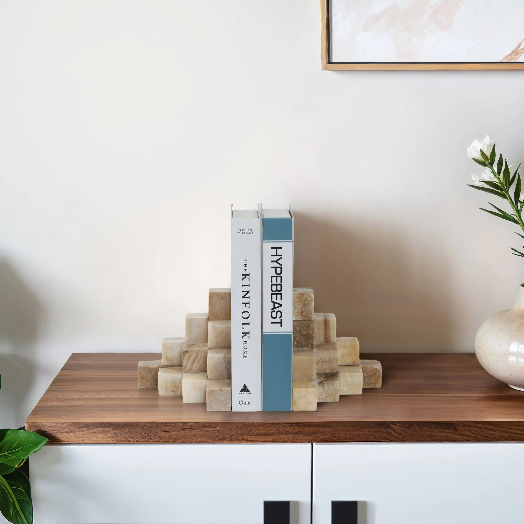 S/2 6" Onyx Cube Pyramid Bookends, Tan - Image 9