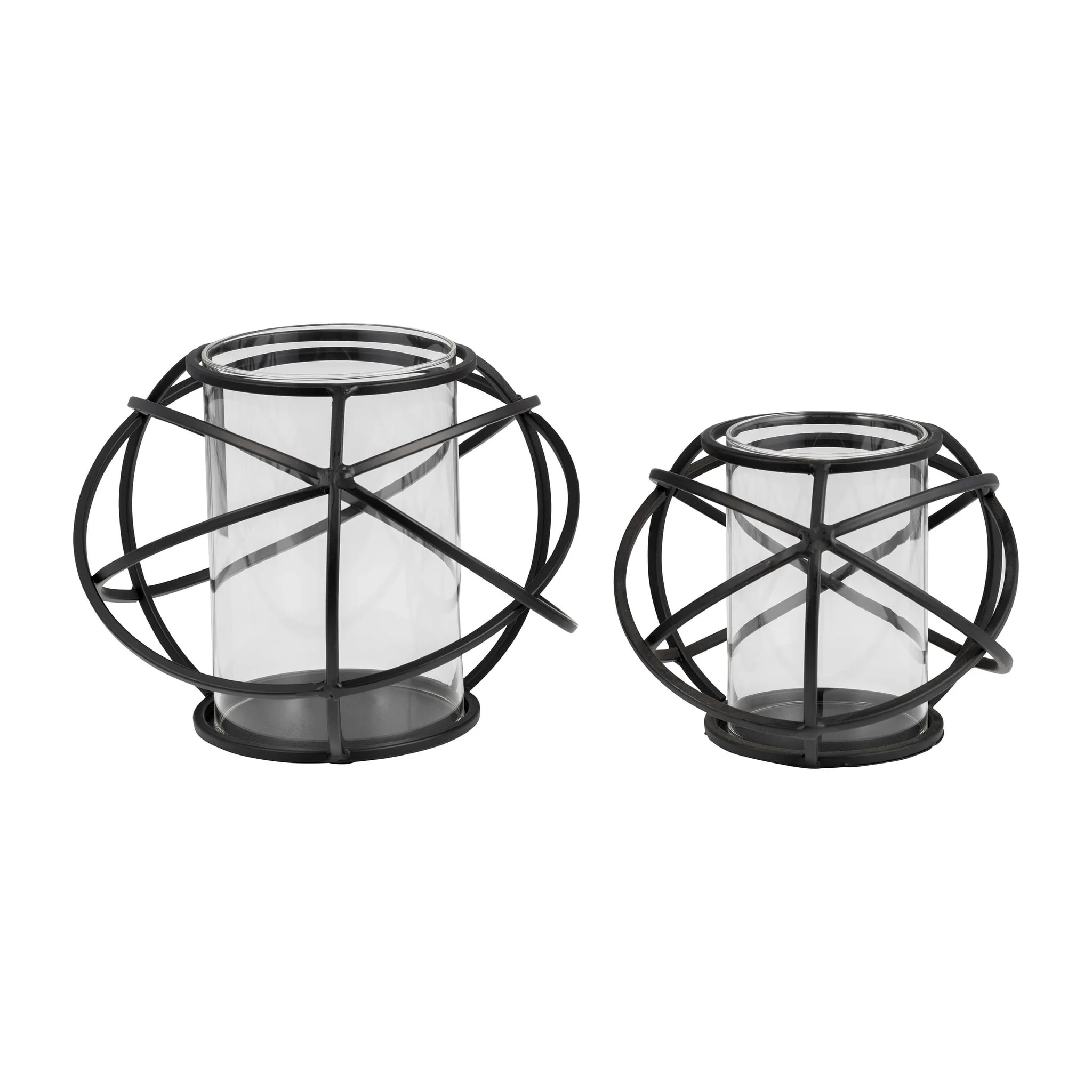 S/2 6" Orb Candle Holder , Black - Image 2