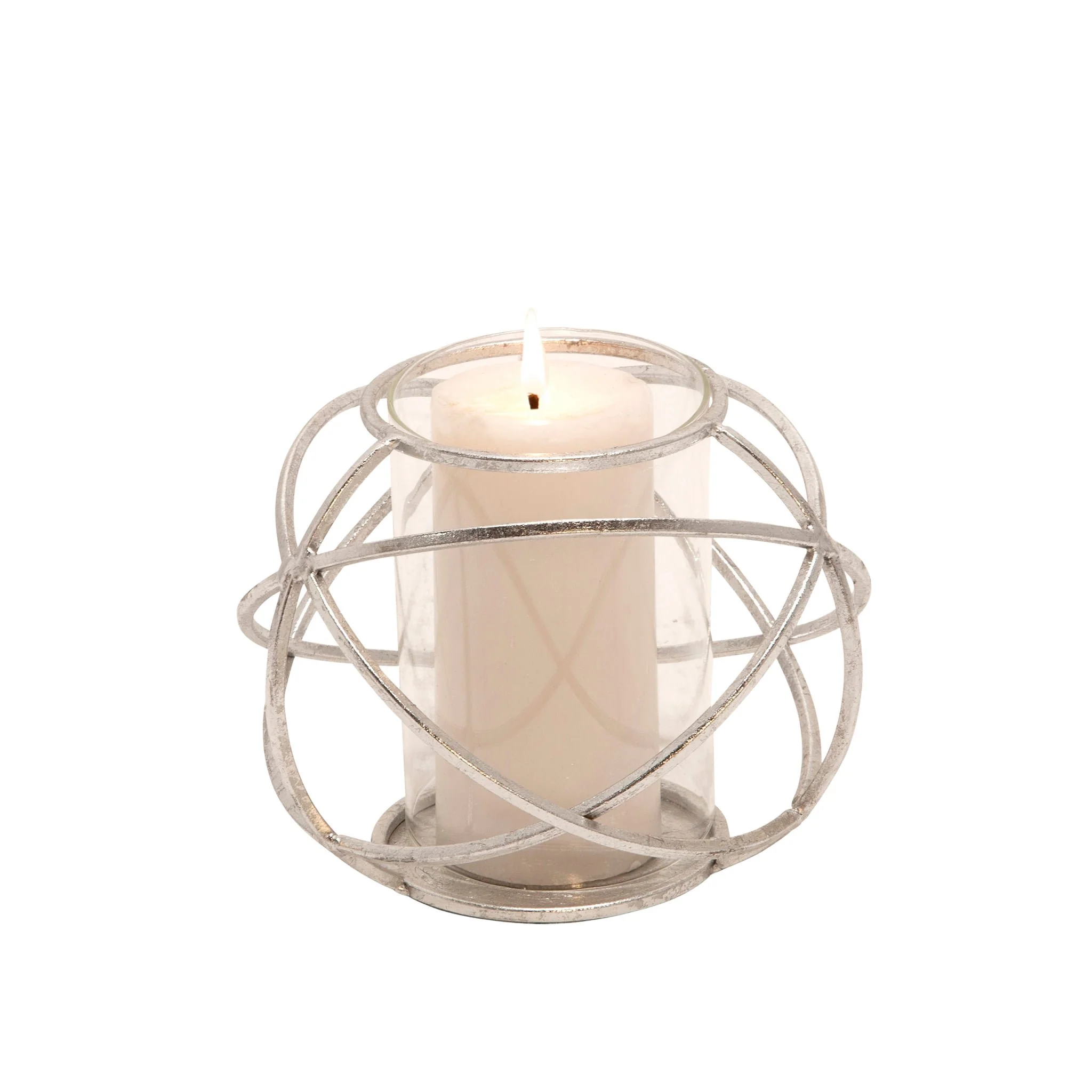 S/2 6" Orb Candle Holder , Silver - Image 2