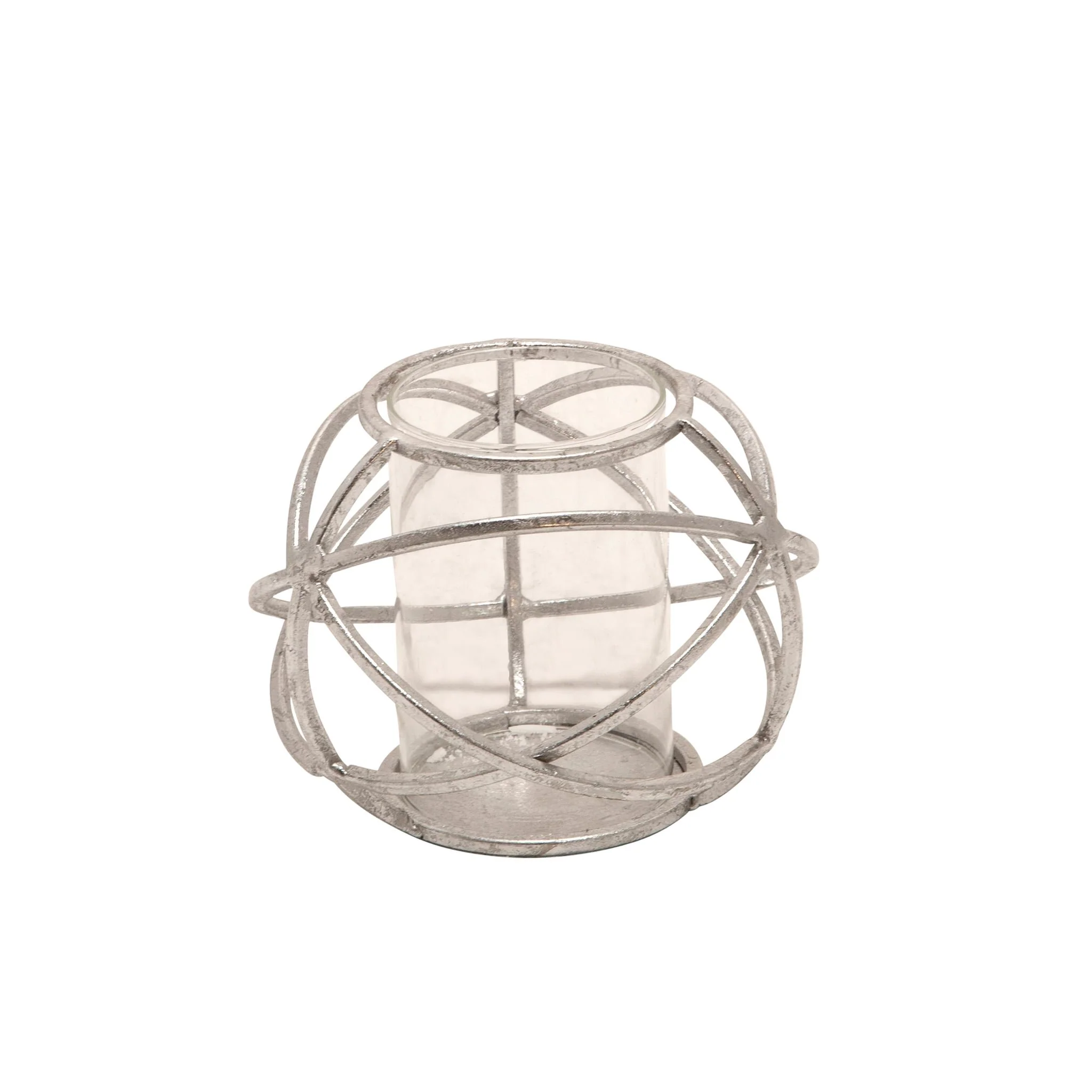 S/2 6" Orb Candle Holder , Silver - Image 5