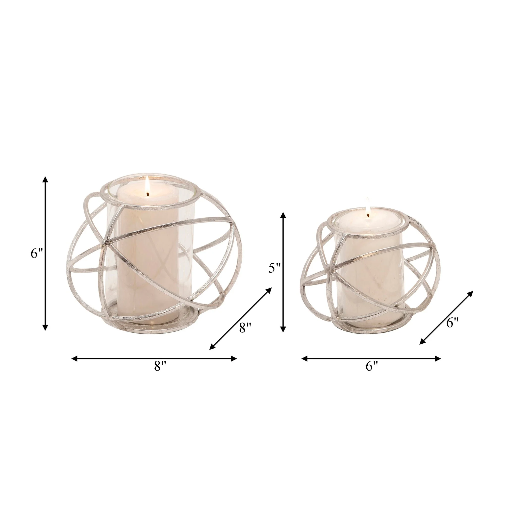 S/2 6" Orb Candle Holder , Silver - Image 8