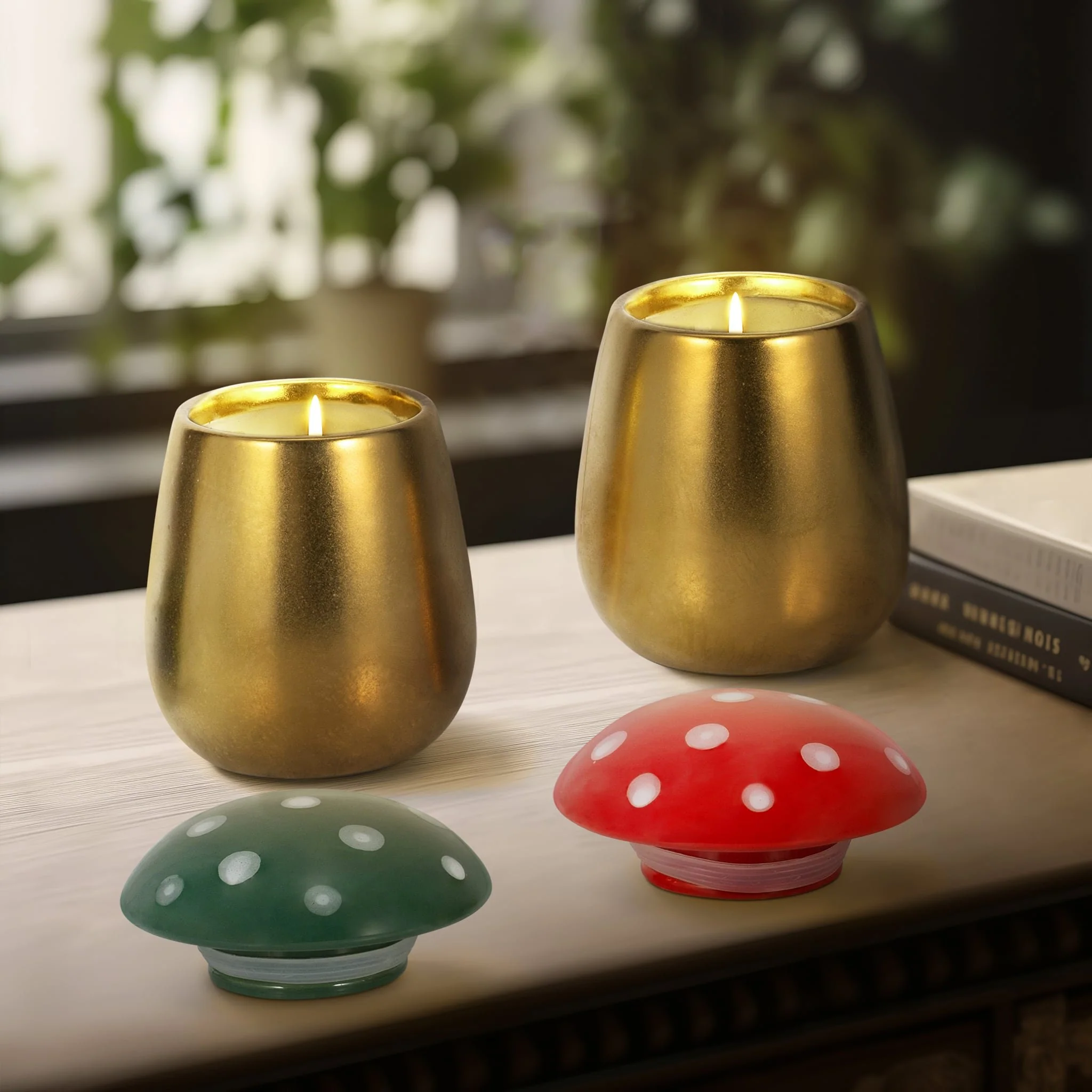 S/2 6 Oz Santal Spruce 6" Mushroom Cndle,red/green - Image 9