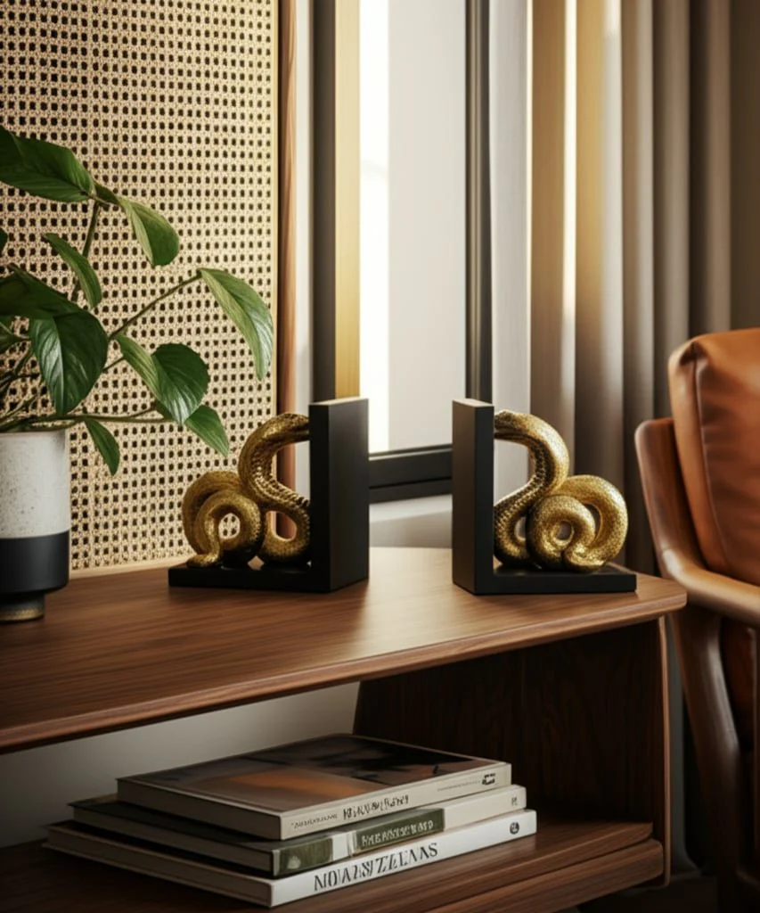 S/2 6" Snake Bookends, Gold/black - Image 10
