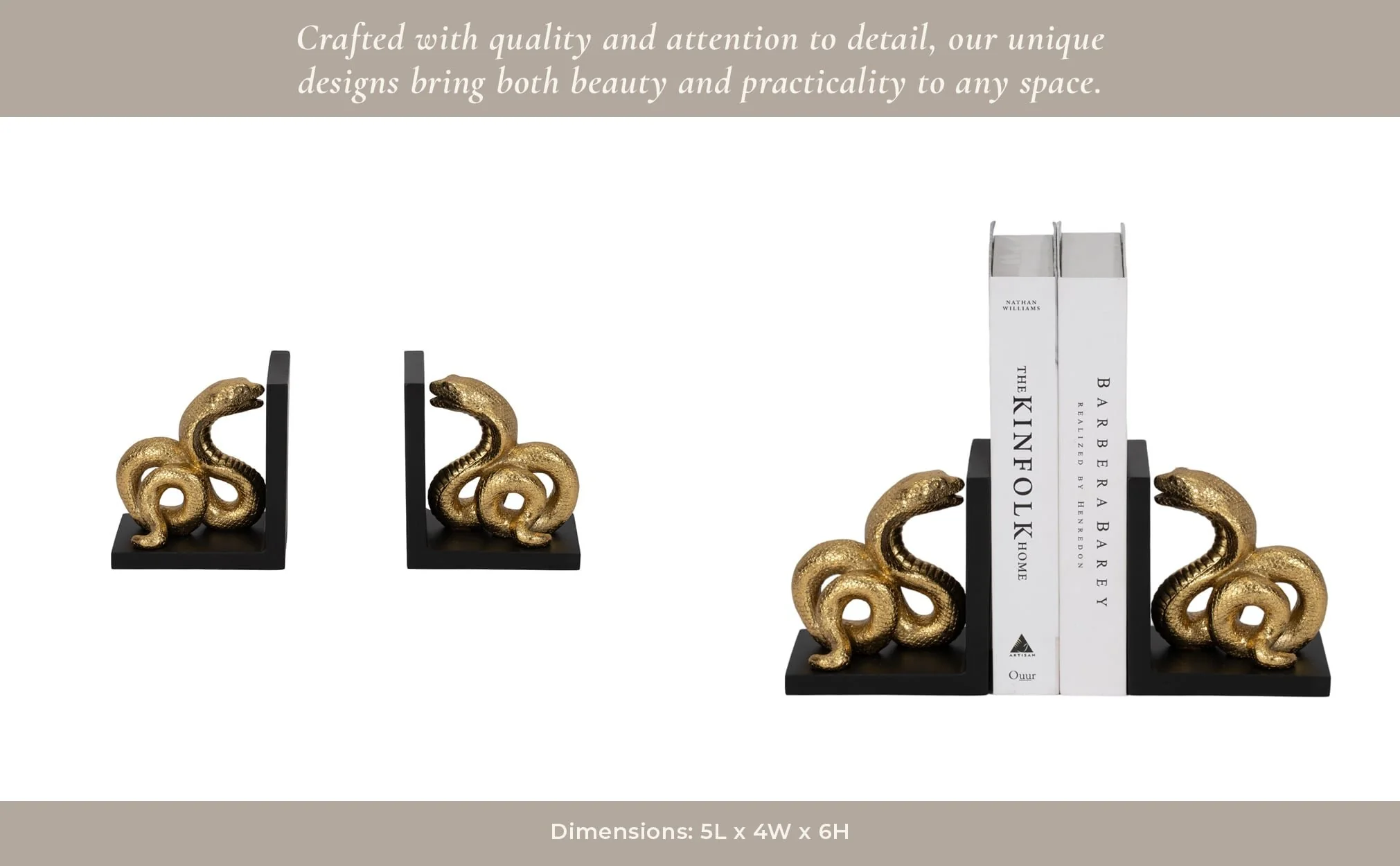 S/2 6" Snake Bookends, Gold/black - Image 11