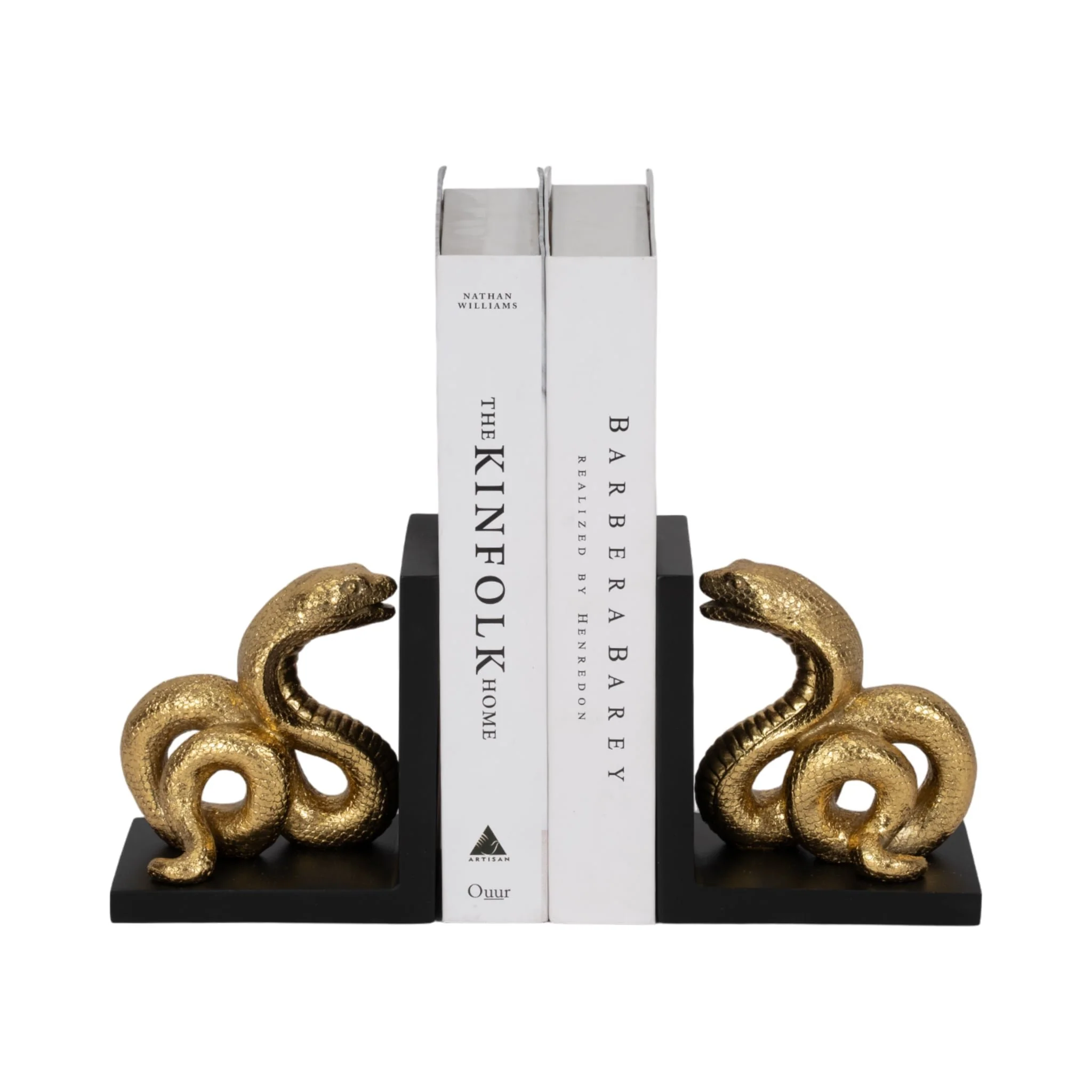 S/2 6" Snake Bookends, Gold/black - Image 2