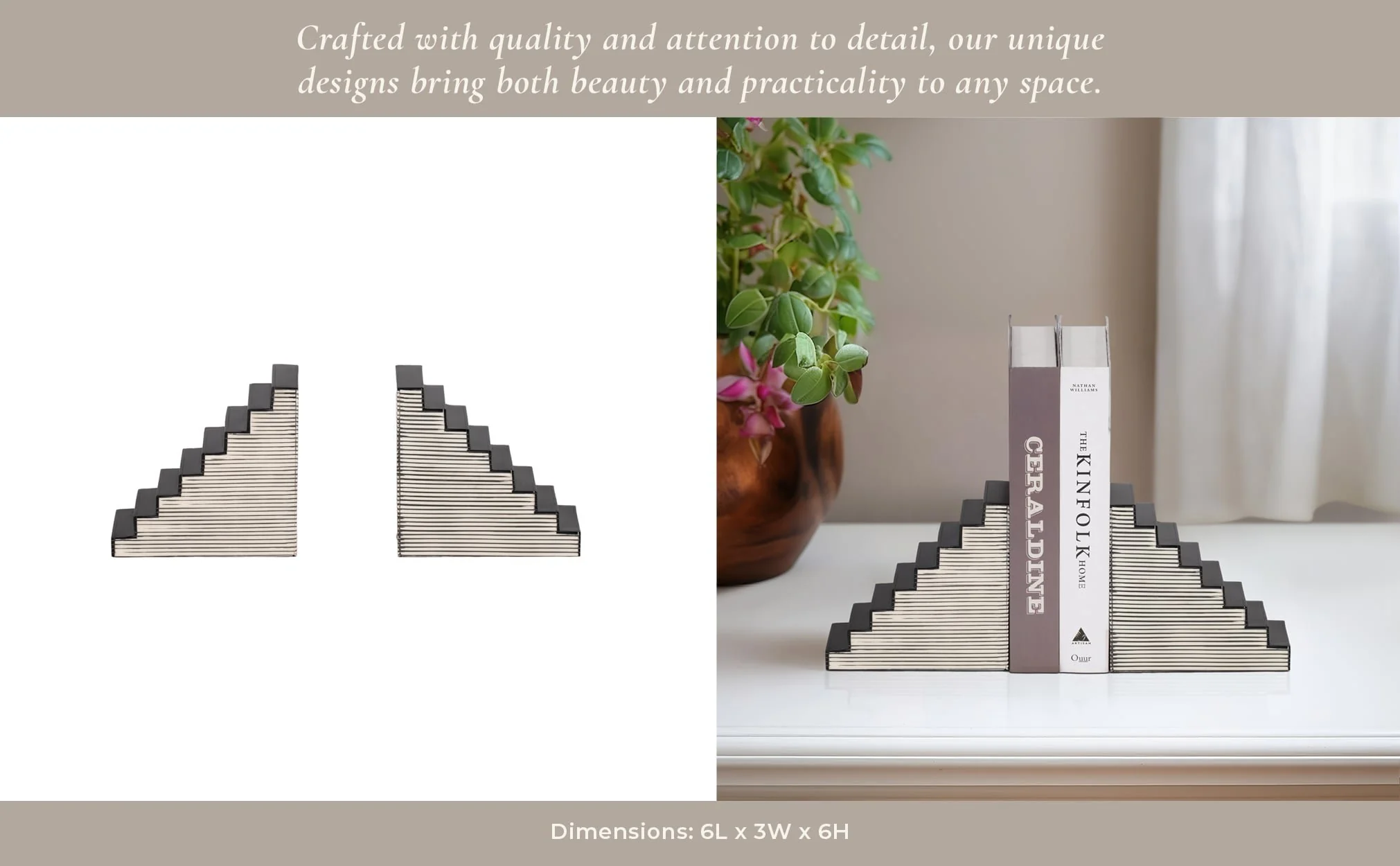 S/2 6" Striped Steps Bookends, Black/white - Image 10