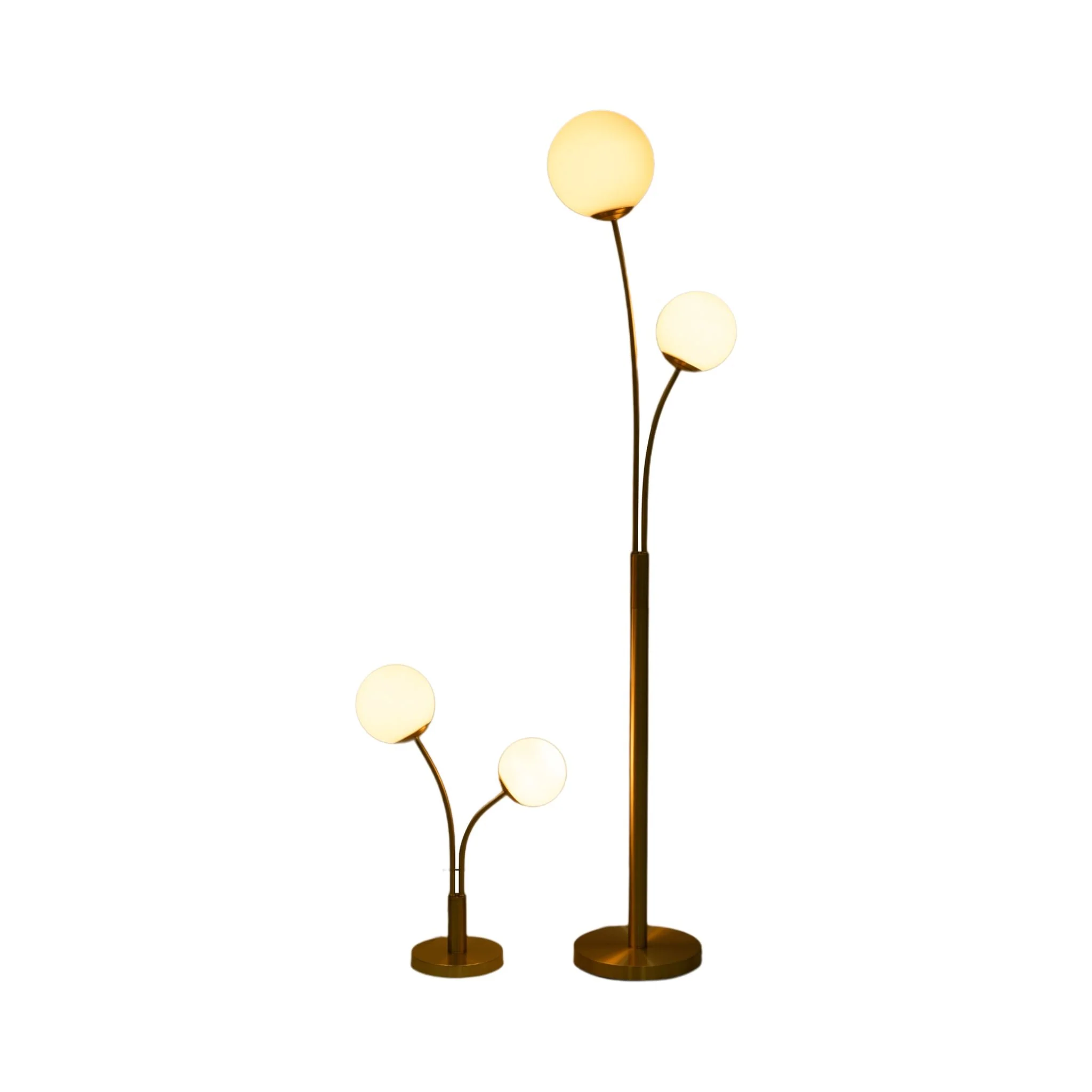 S/2 64/23" Metal Double Globe Table&floor Lamp,gld - Image 2