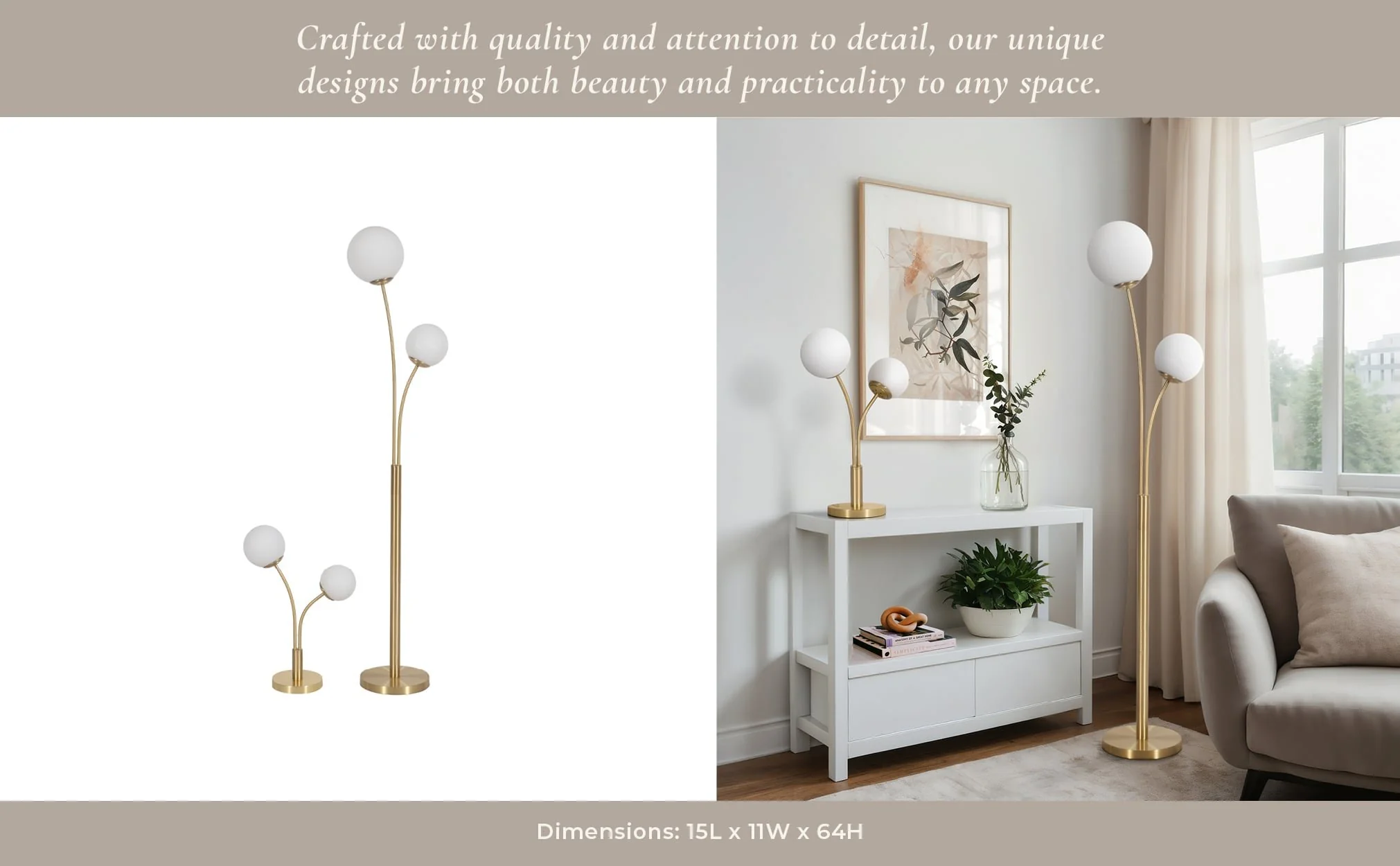 S/2 64/23" Metal Double Globe Table&floor Lamp,gld - Image 9