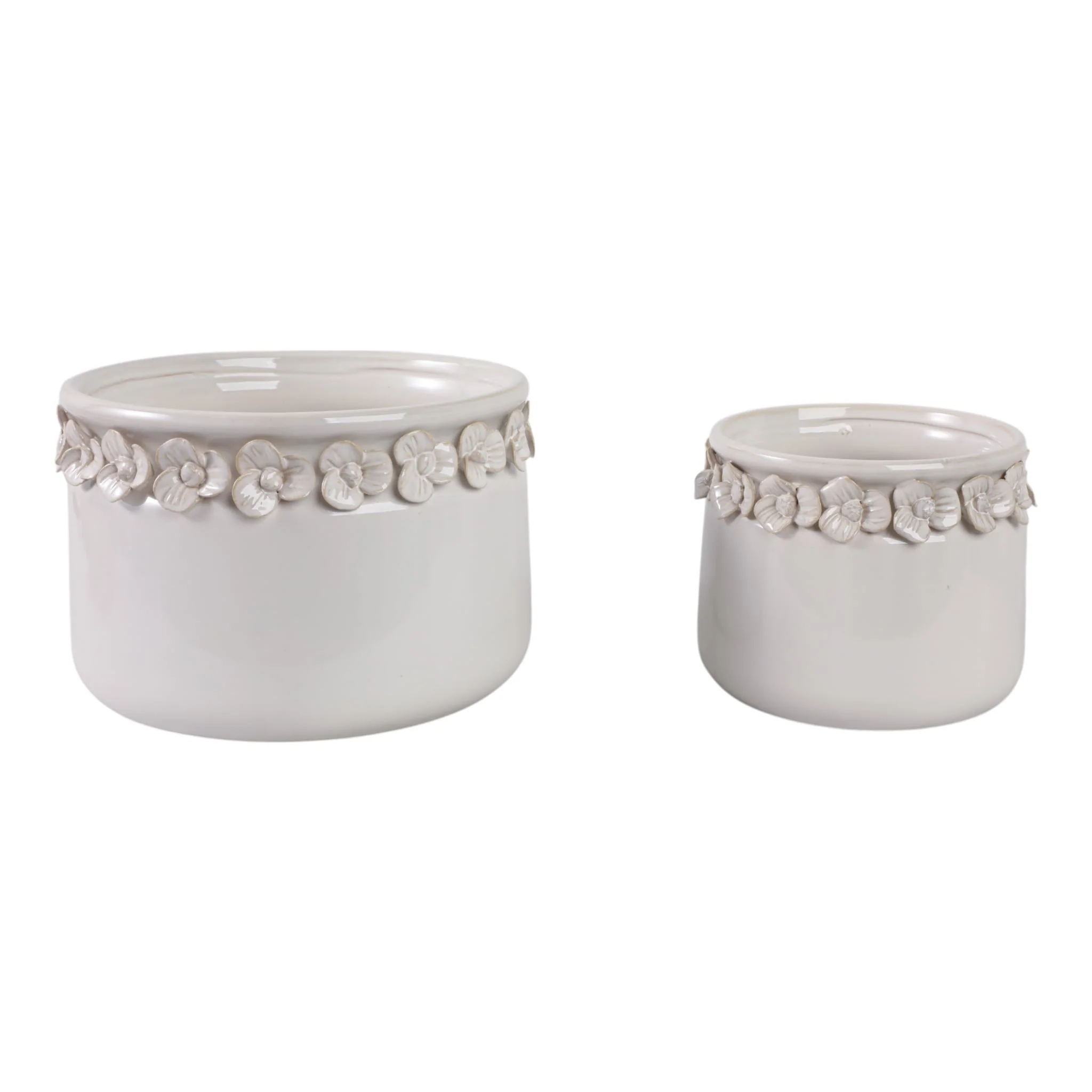 S/2 7/10" Floral Applique Planter,  Ivory - Image 3