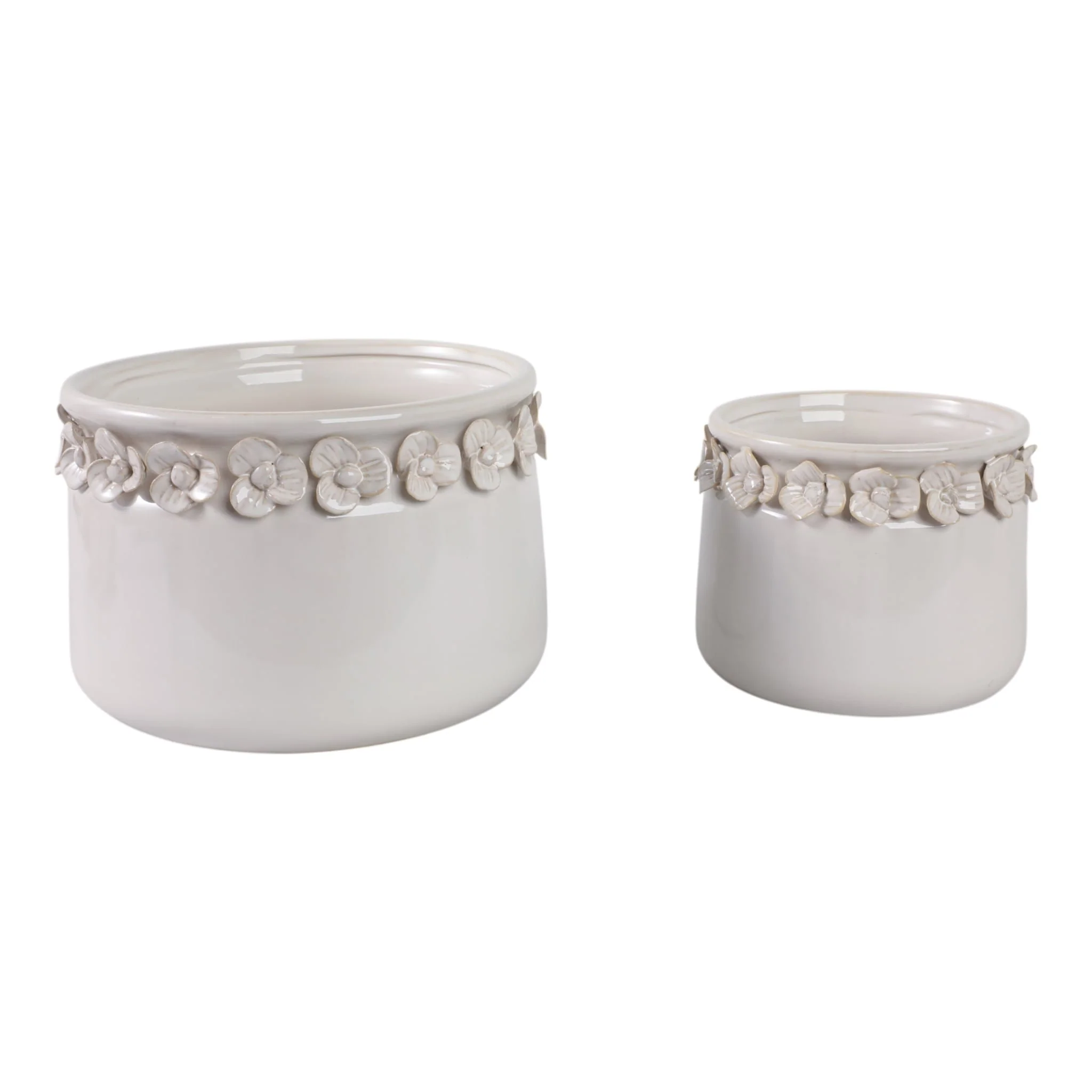 S/2 7/10" Floral Applique Planter,  Ivory - Image 4